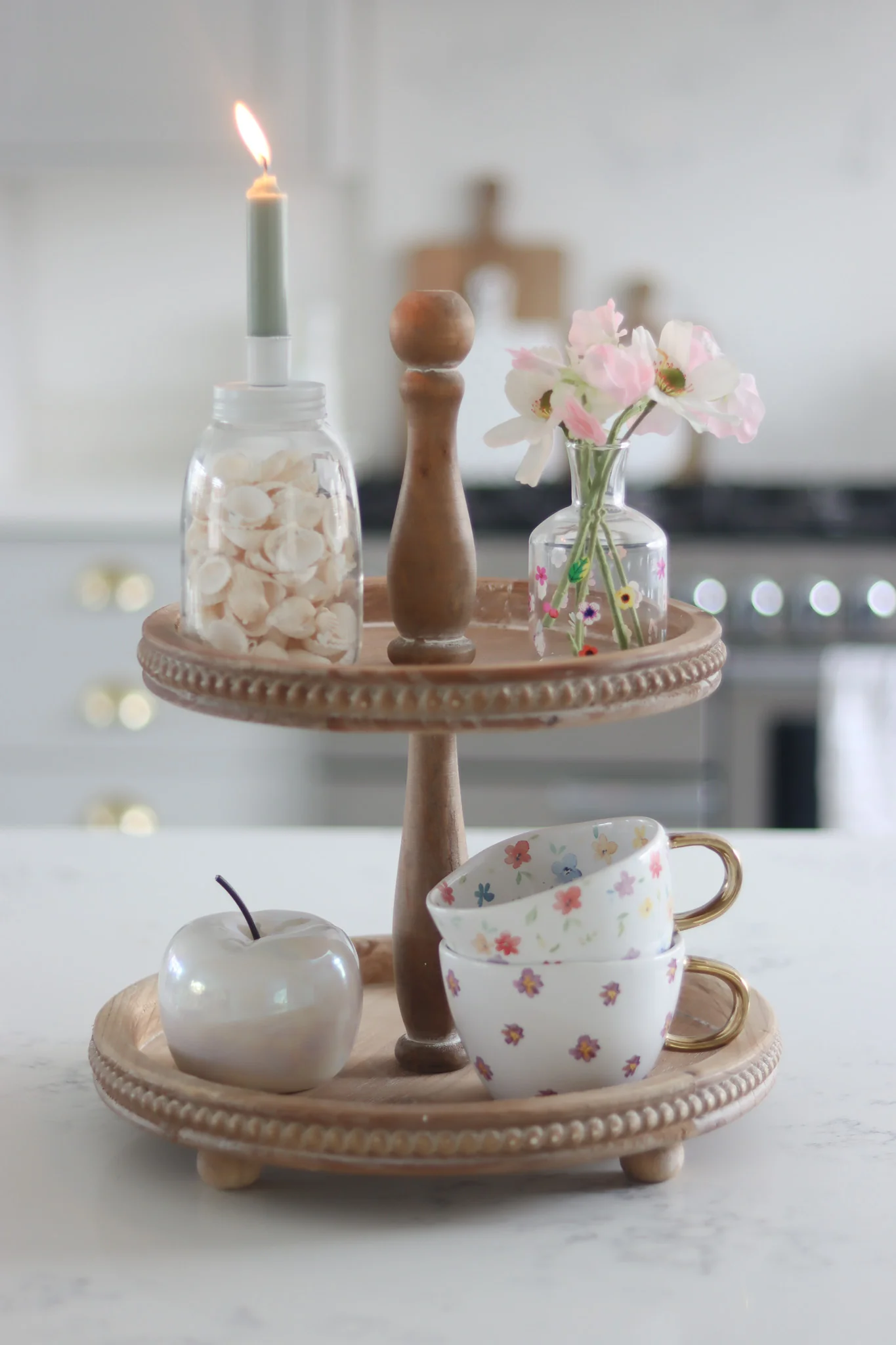 2 Tiered Beaded Cake Stand - Natural