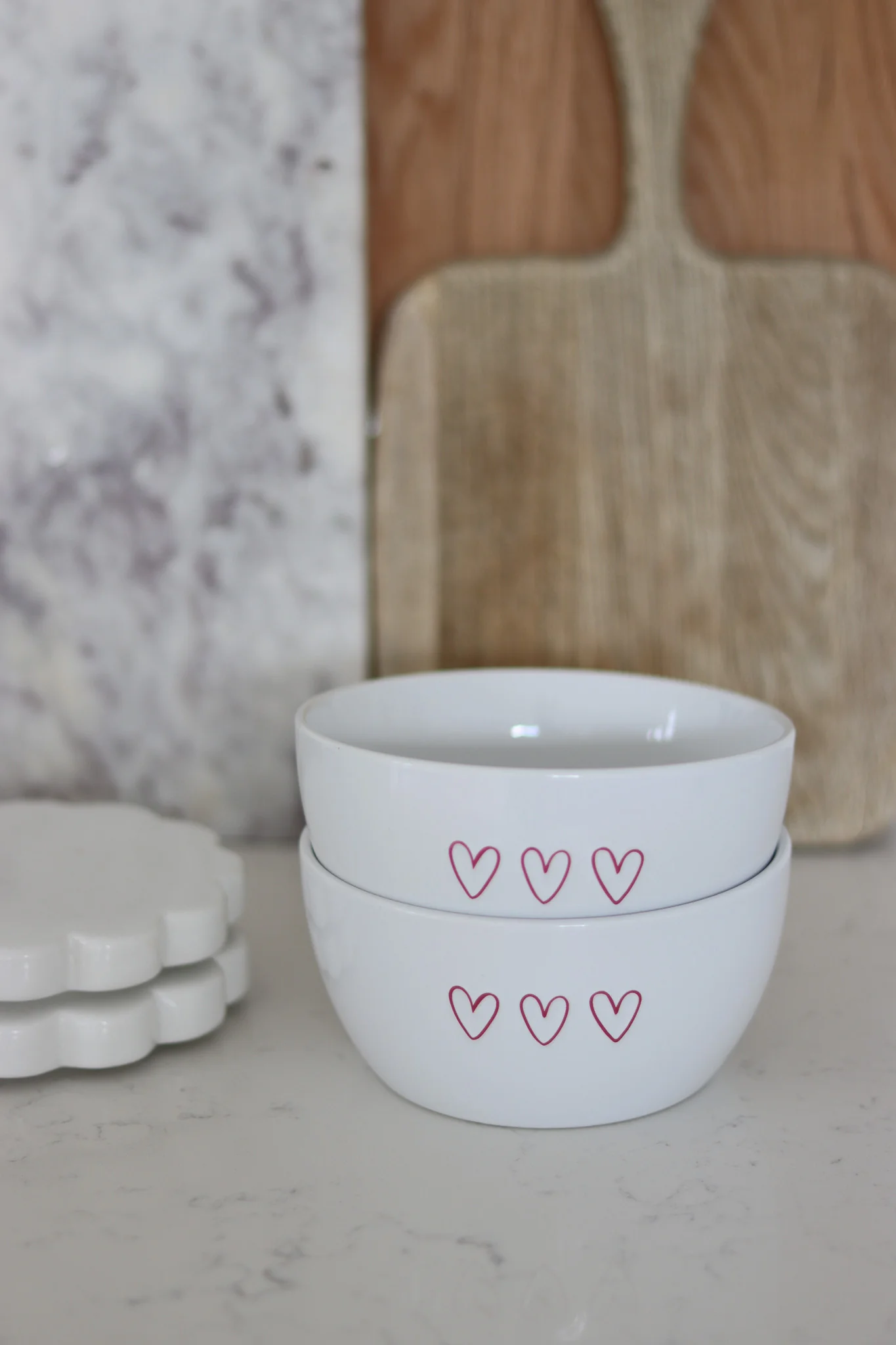 Ceramic Bowl Set – 2 Piece – Pink 3 Hearts