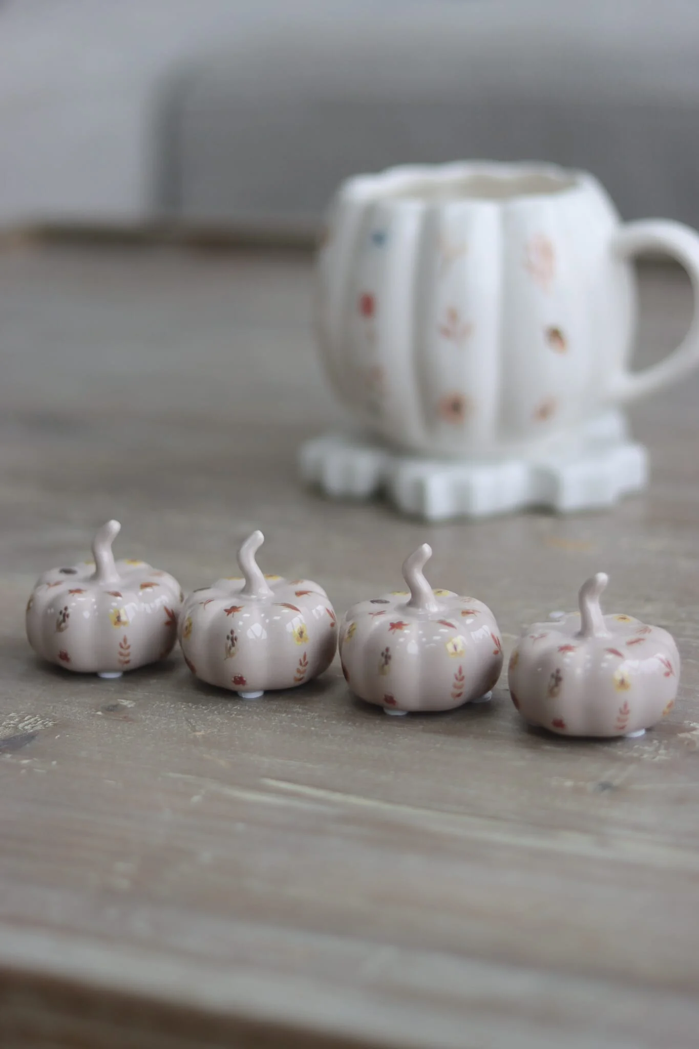 Ceramic Pumpkin Autumn Floral - Tiny 4PC
