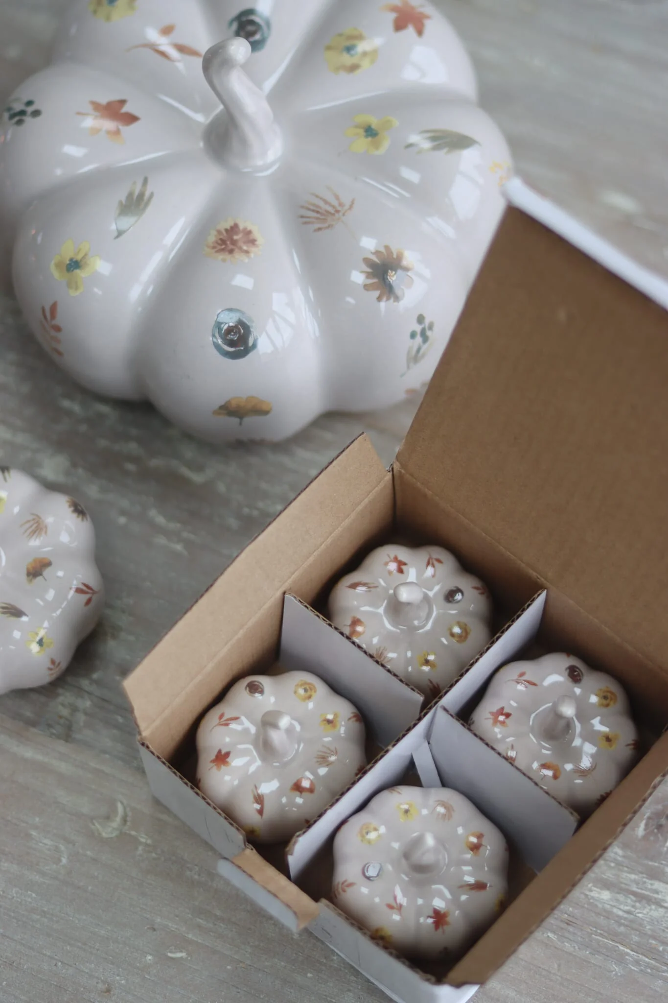 Ceramic Pumpkin Autumn Floral - Tiny 4PC - Image 2