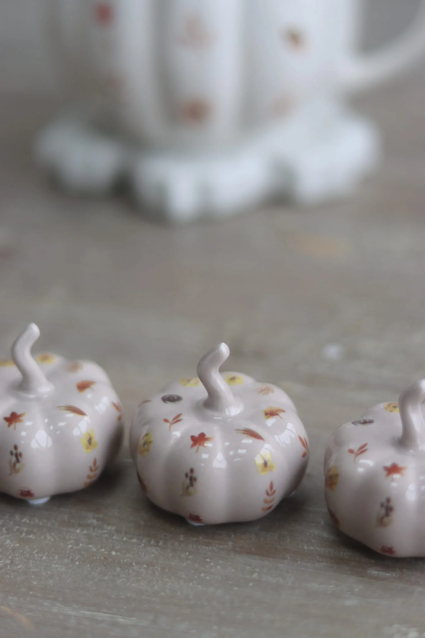 Ceramic Pumpkin Autumn Floral - Tiny 4PC - Image 3