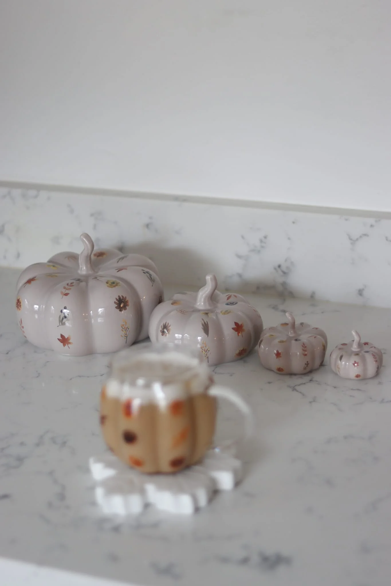 Ceramic Pumpkin Autumn Floral - Tiny 4PC - Image 4