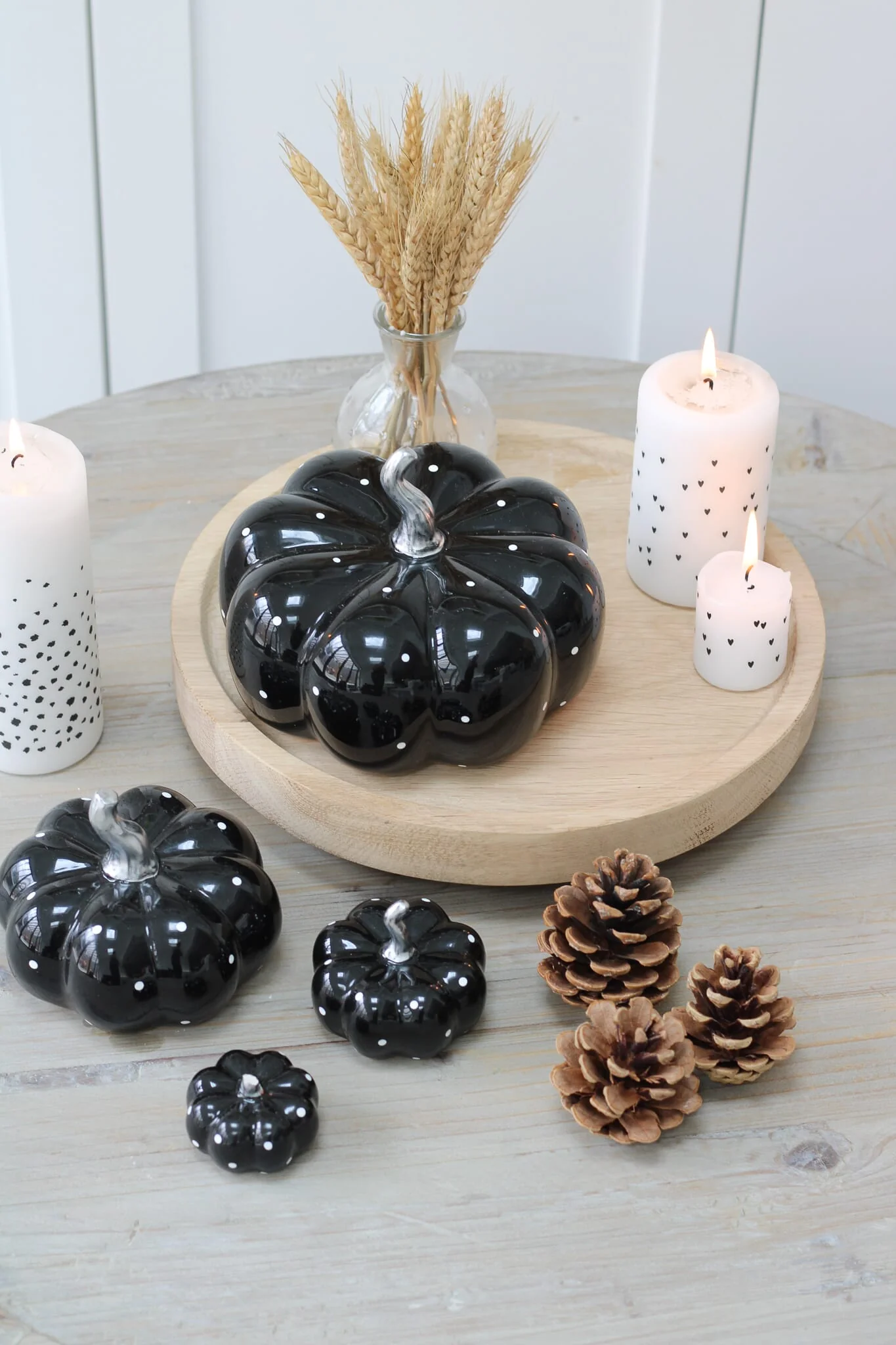 Ceramic Pumpkin Black Polka Dot - Medium 2Pc Set - Image 4
