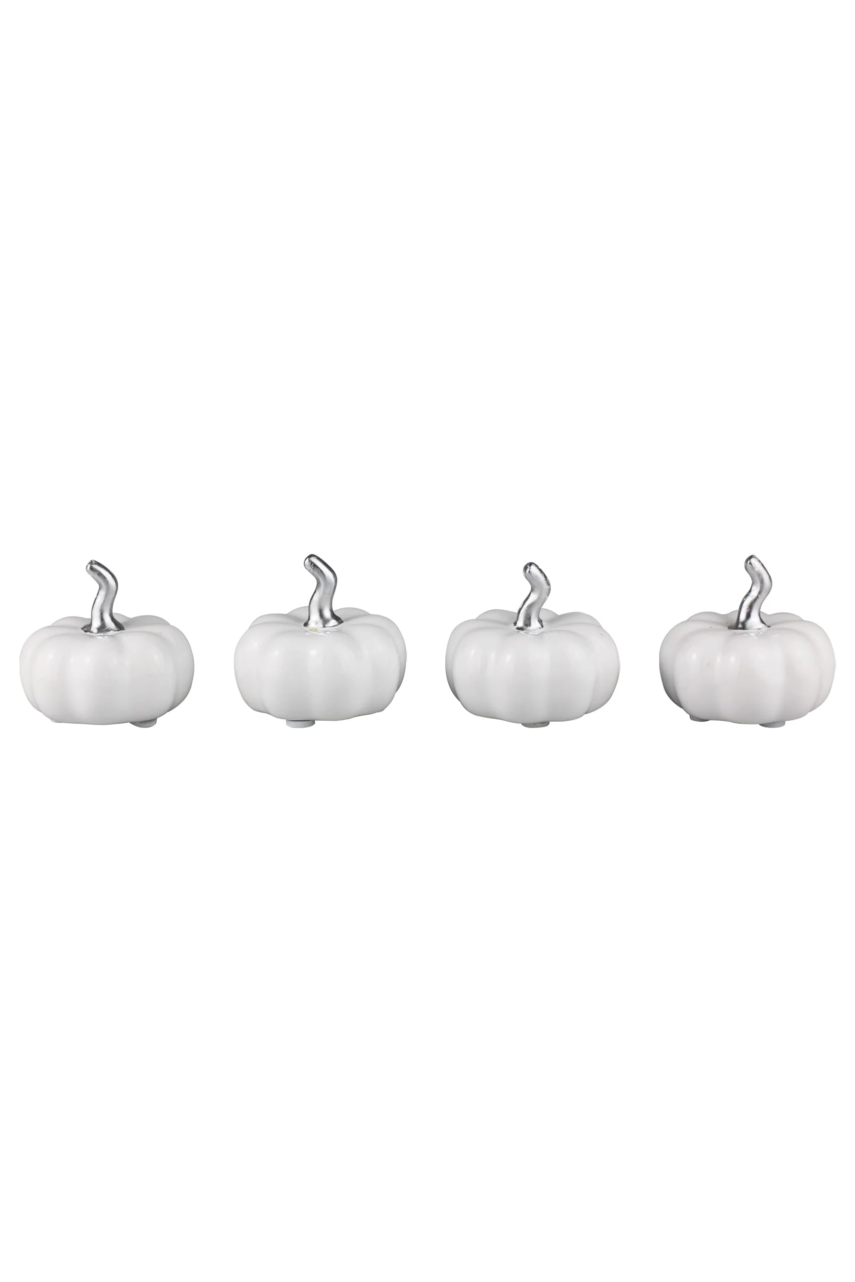 Ceramic Pumpkin White/Silver Stalk - Tiny 4Pc Set - Image 2