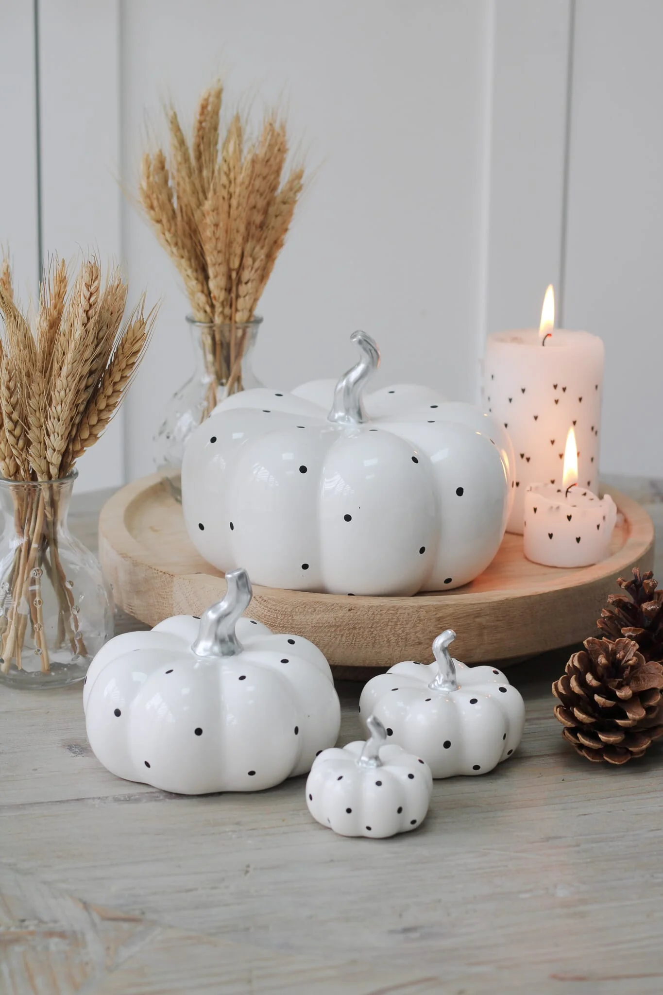 Ceramic Pumpkin White Polka Dot - Medium 2Pc Set - Image 3