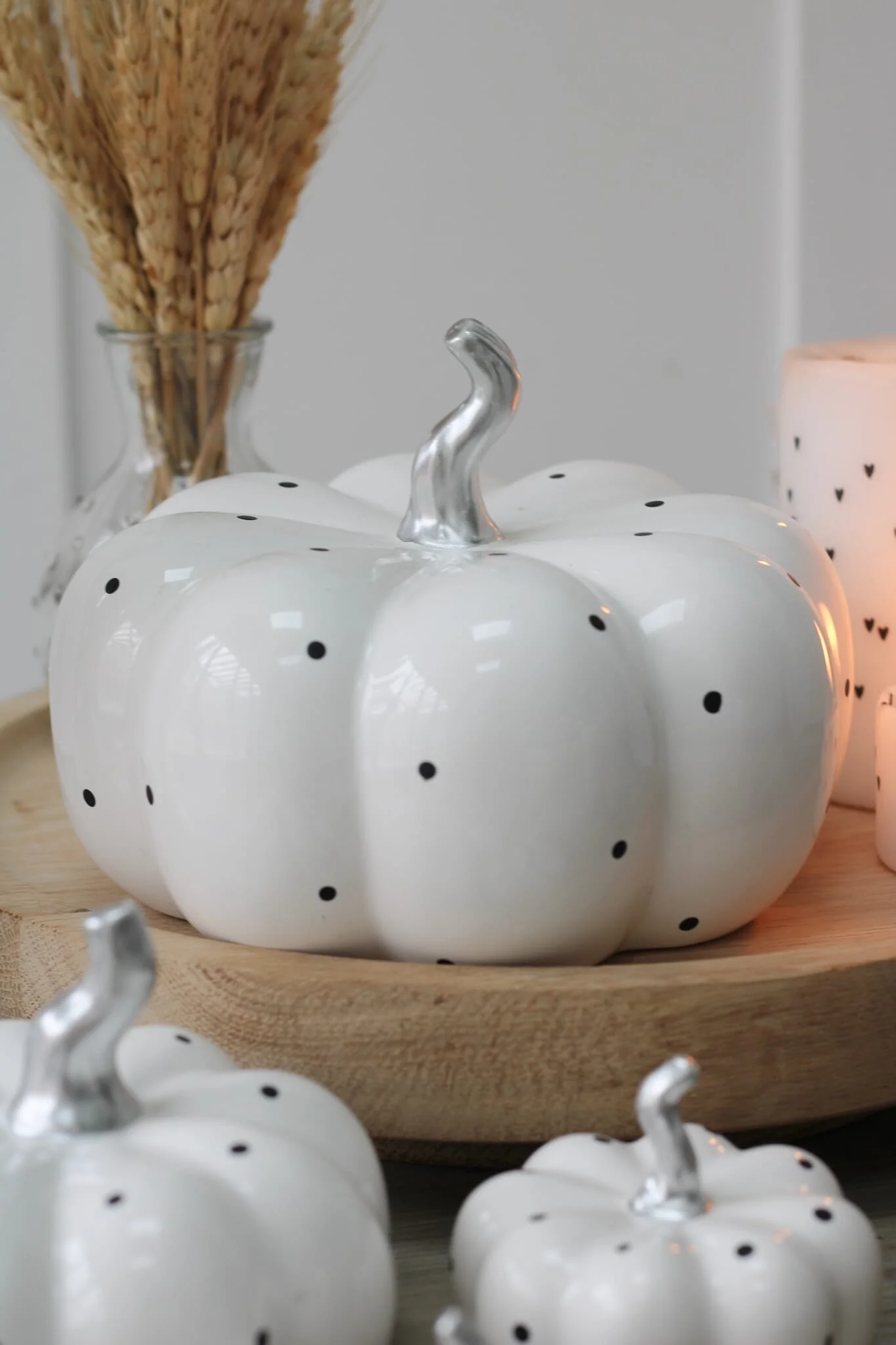 Ceramic Pumpkin White Polka Dot - Medium 2Pc Set - Image 5