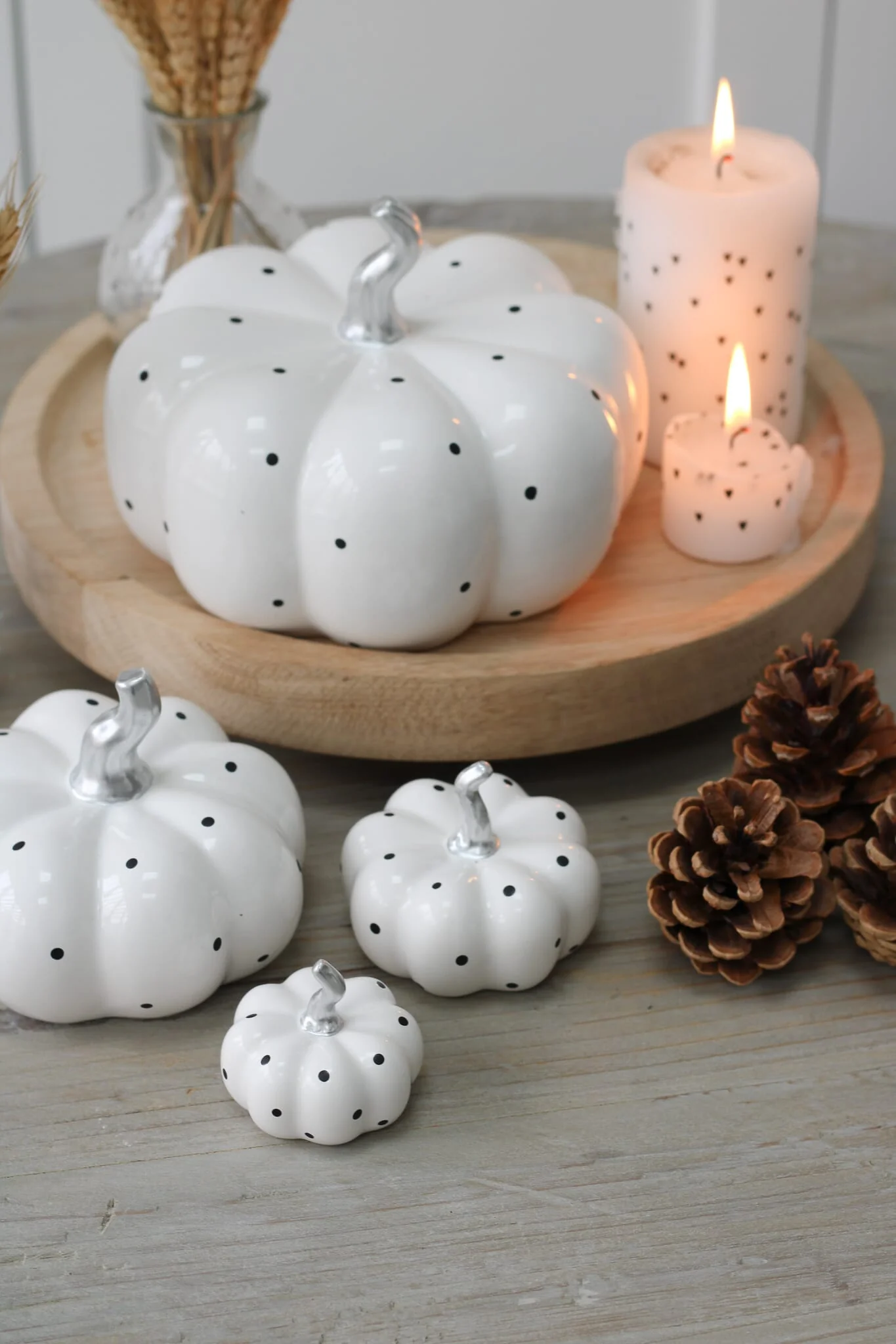 Ceramic Pumpkin White Polka Dot - Medium 2Pc Set - Image 7
