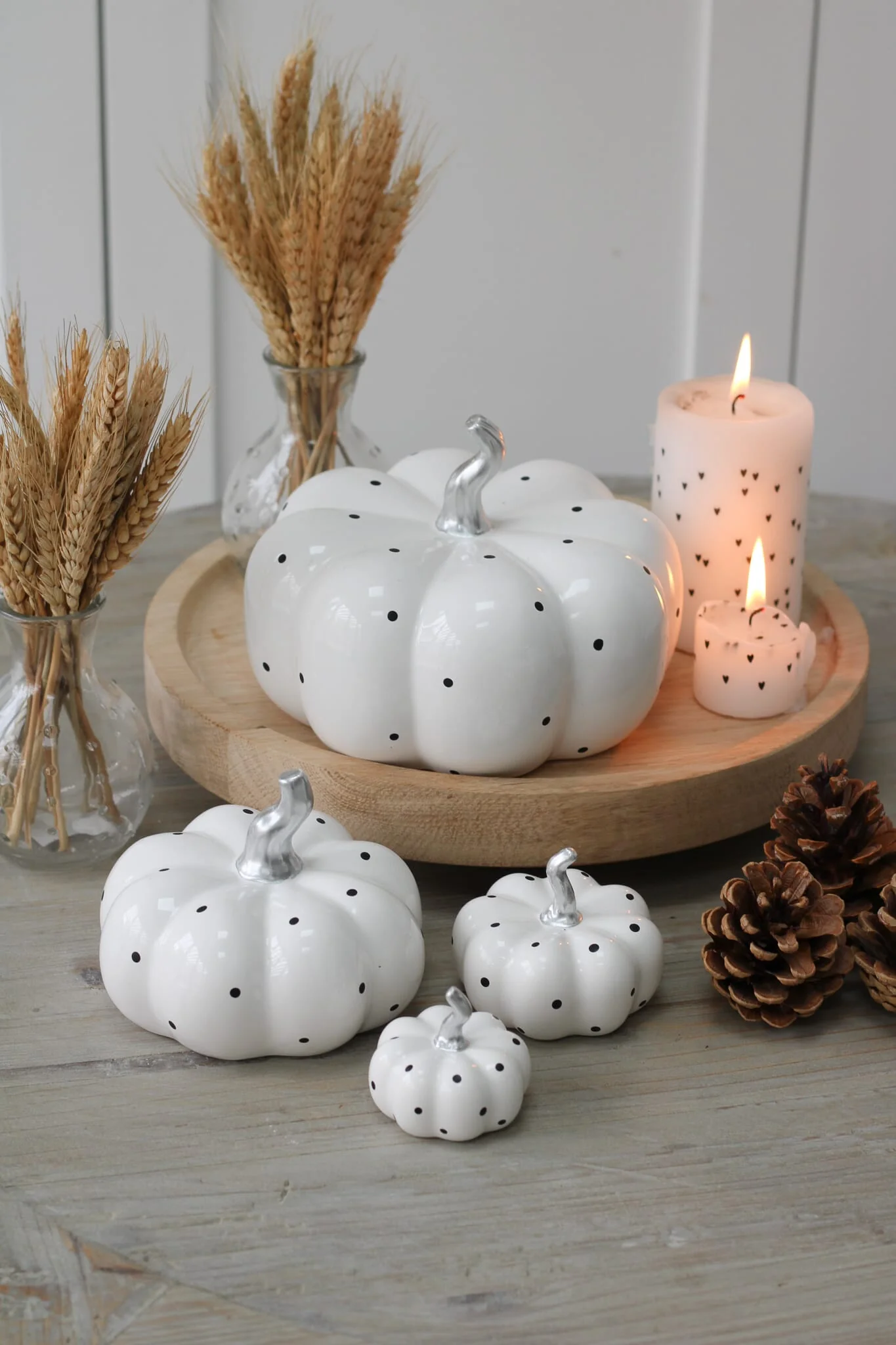 Ceramic Pumpkin White Polka Dot - Medium 2Pc Set - Image 8
