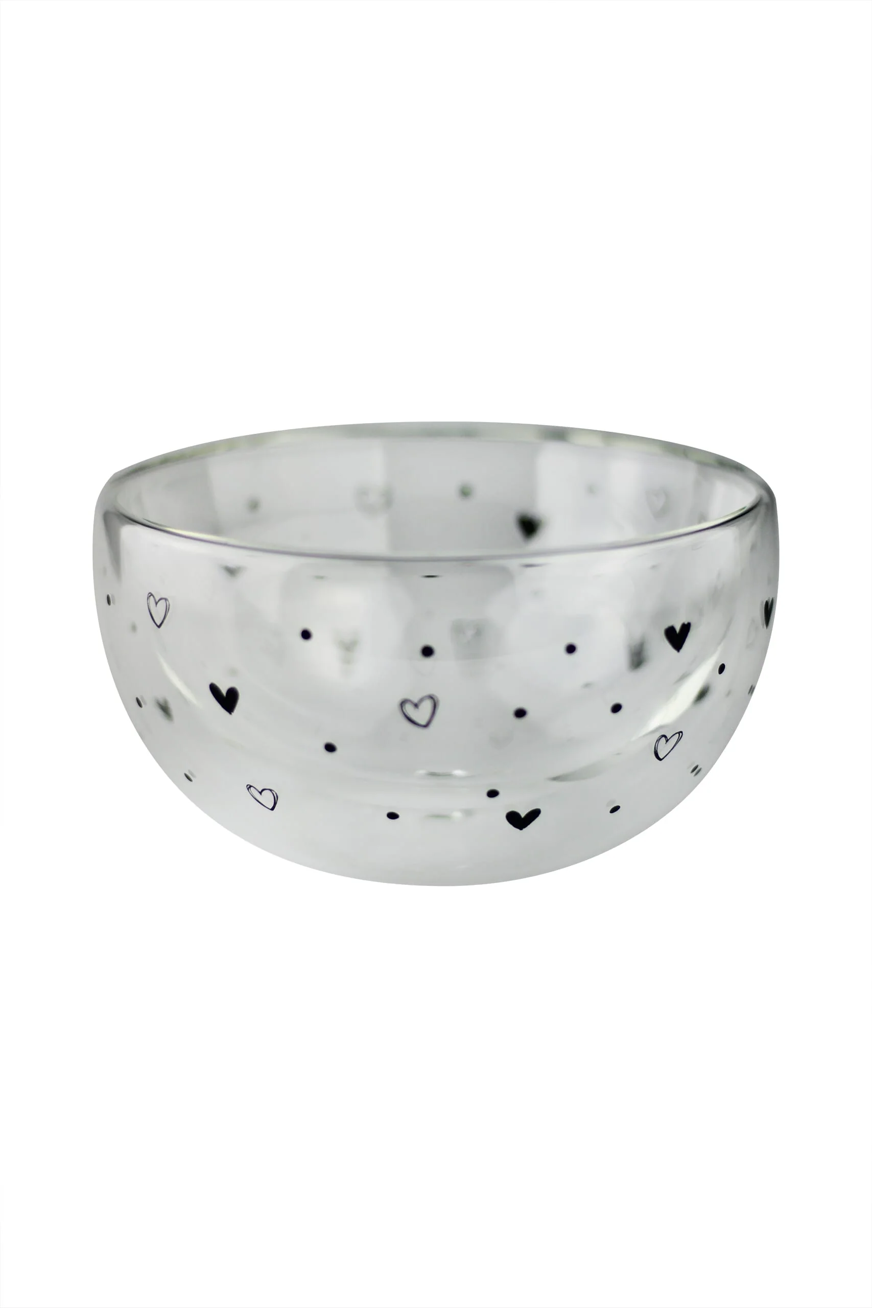 Double Wall Glass Bowl - Black/Hearts Dots - Image 4