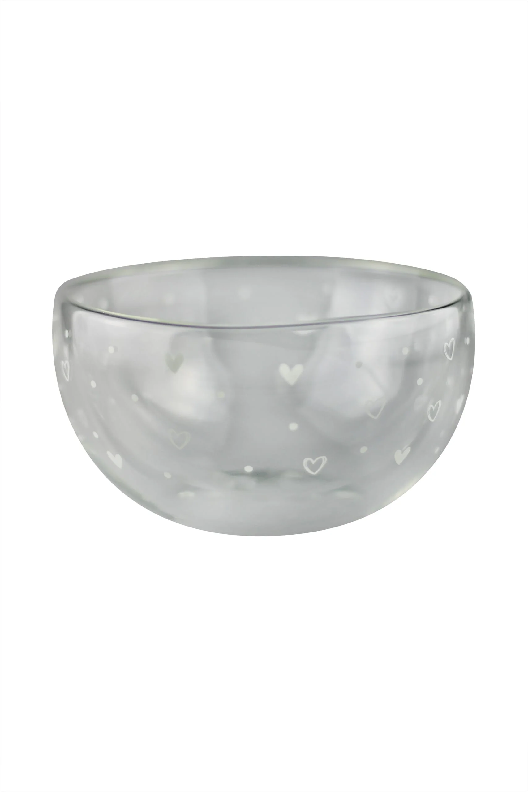 Double Wall Glass Bowl - White/Hearts Dots - Image 3