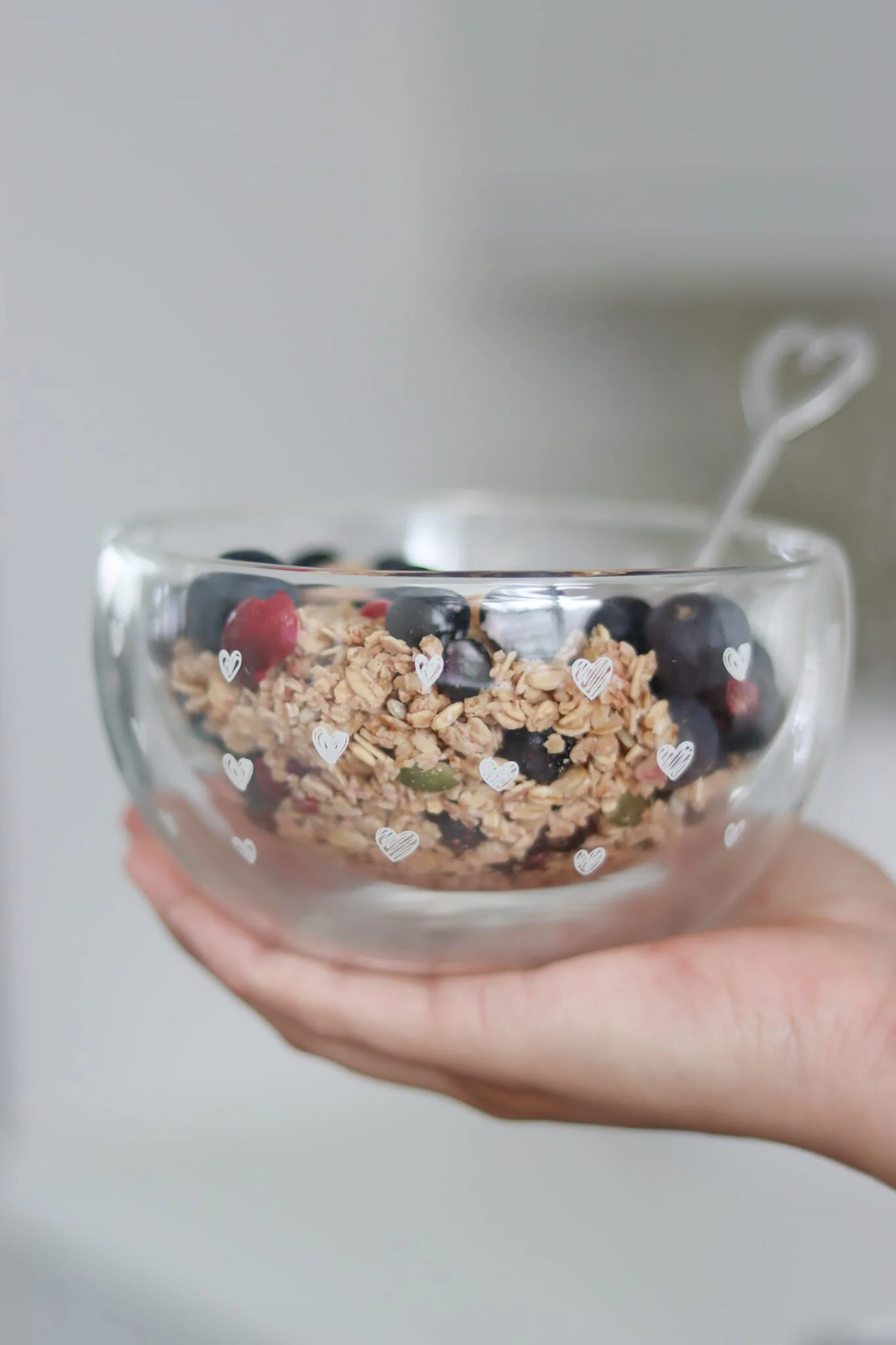 Double Wall Glass Bowl - White/MultiHeart - Image 3
