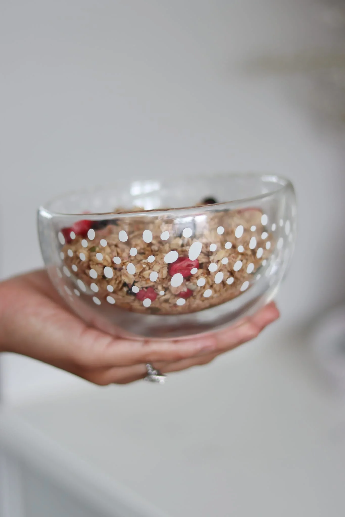 Double Wall Glass Bowl - White/Polka - Image 4