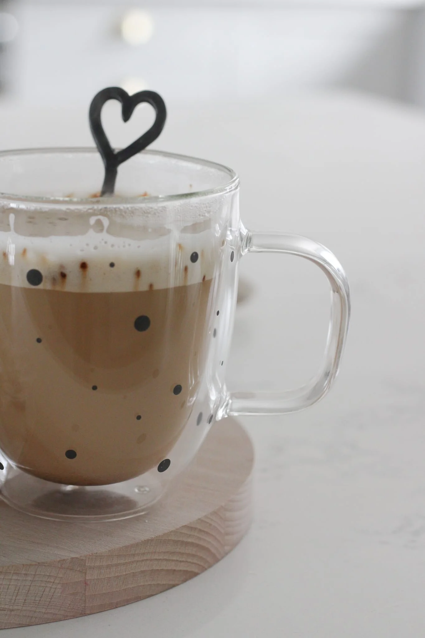 Double Walled Glass Mug - Black Polka Dots - Image 3