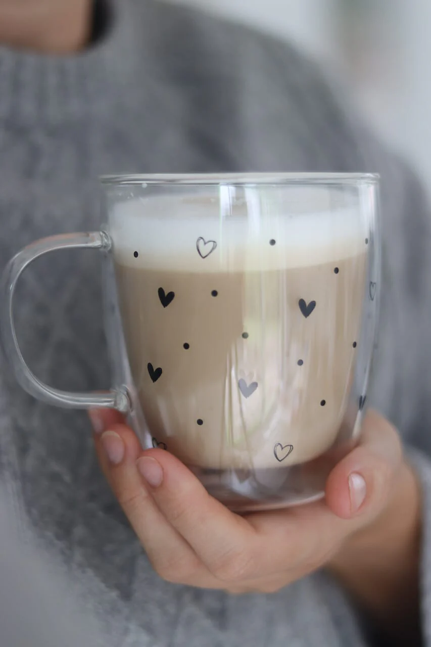 Double Wall Hearts & Dots Black Glass Mug - Image 3