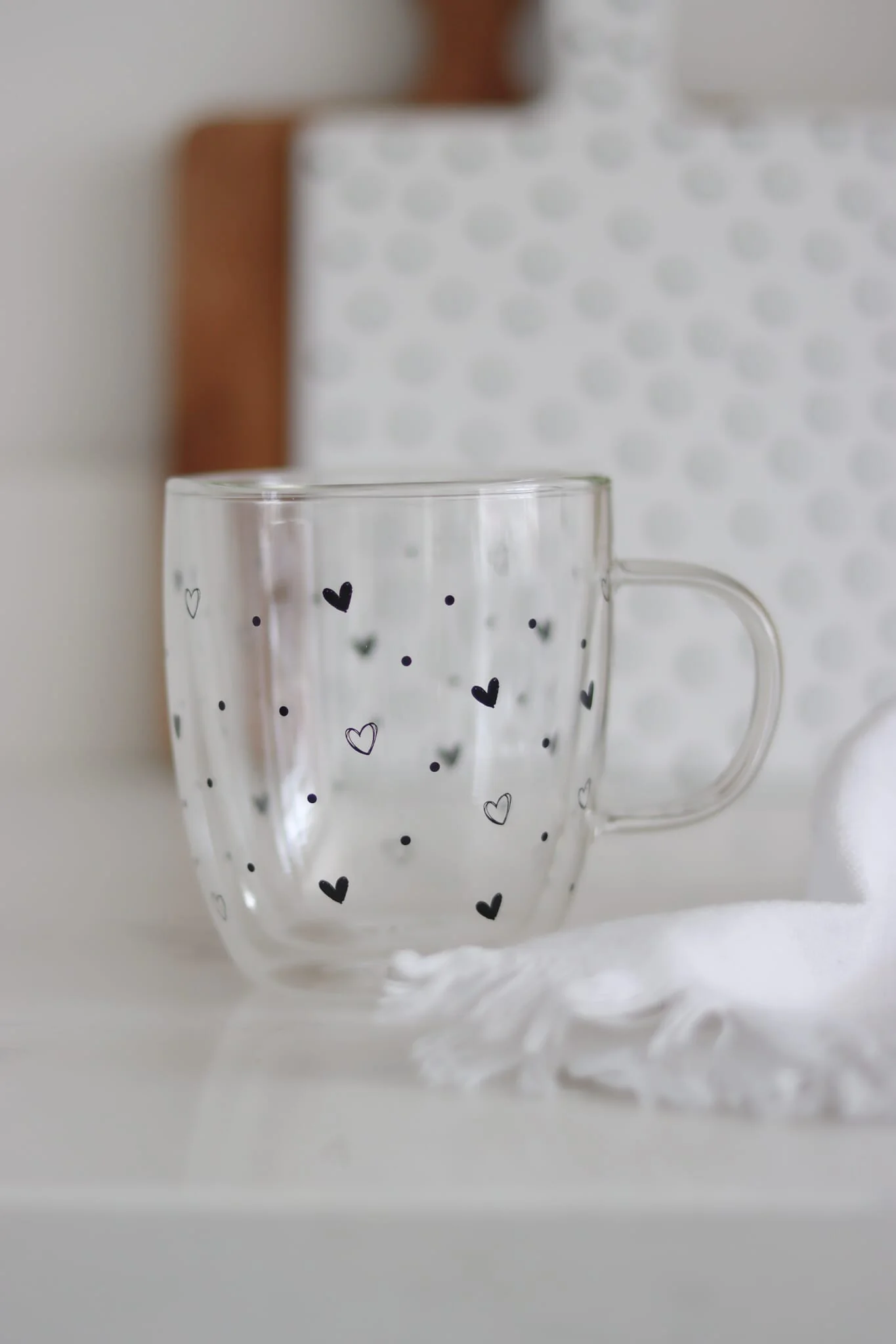 Double Wall Hearts & Dots Black Glass Mug - Image 4
