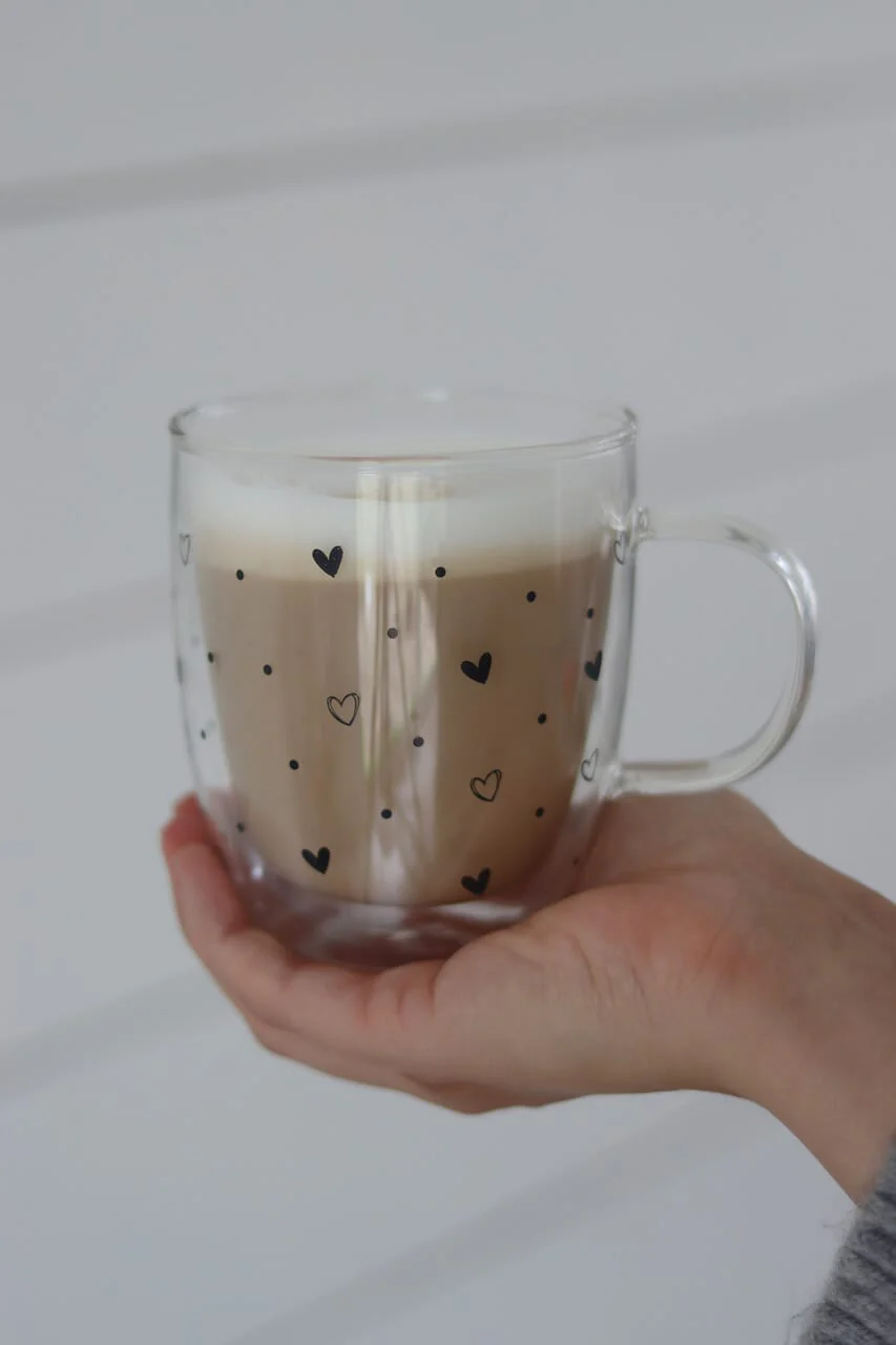 Double Wall Hearts & Dots Black Glass Mug - Image 5