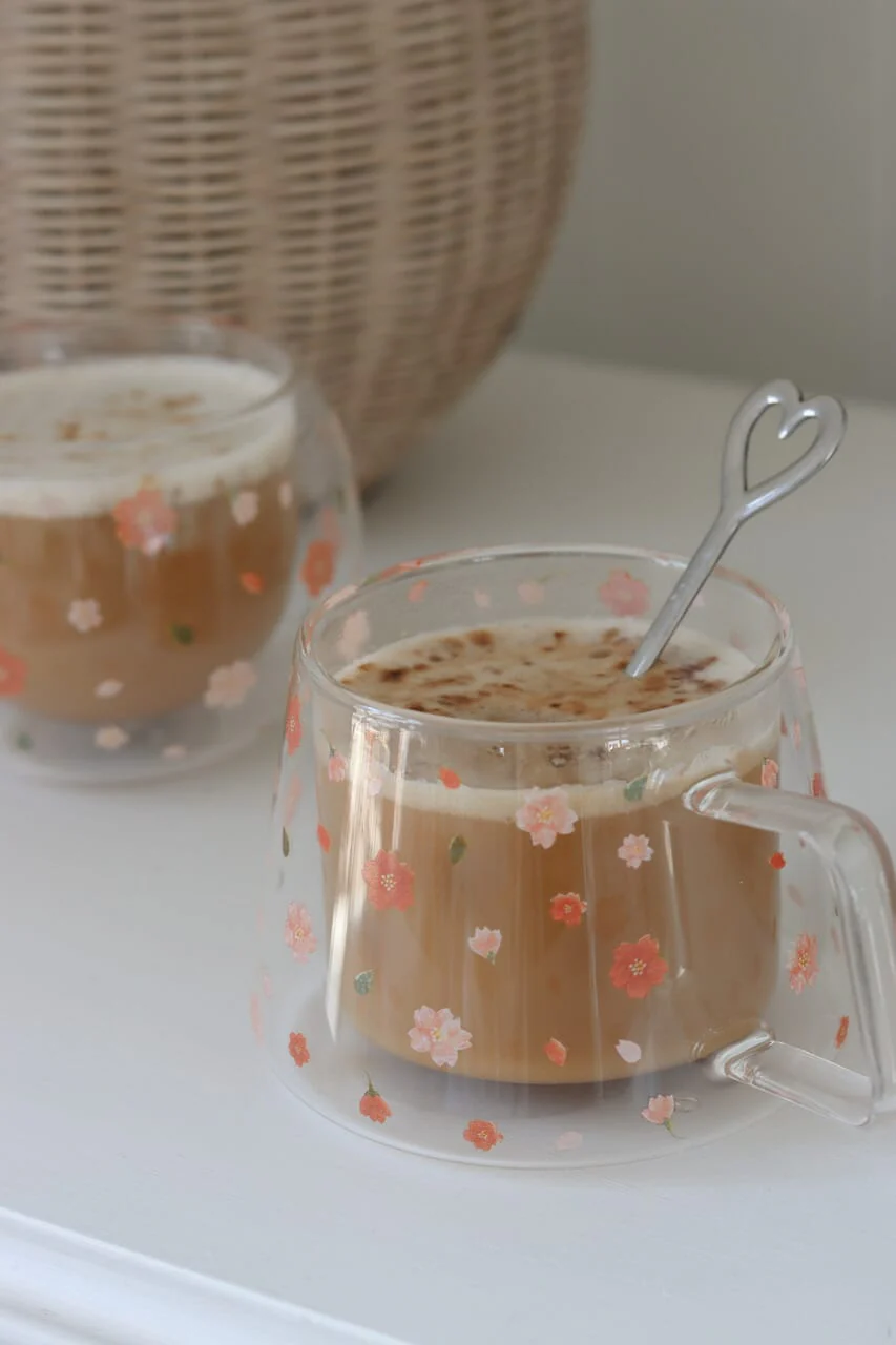 Wrap Around Double Walled Glass Mug -  Blossom - Image 3