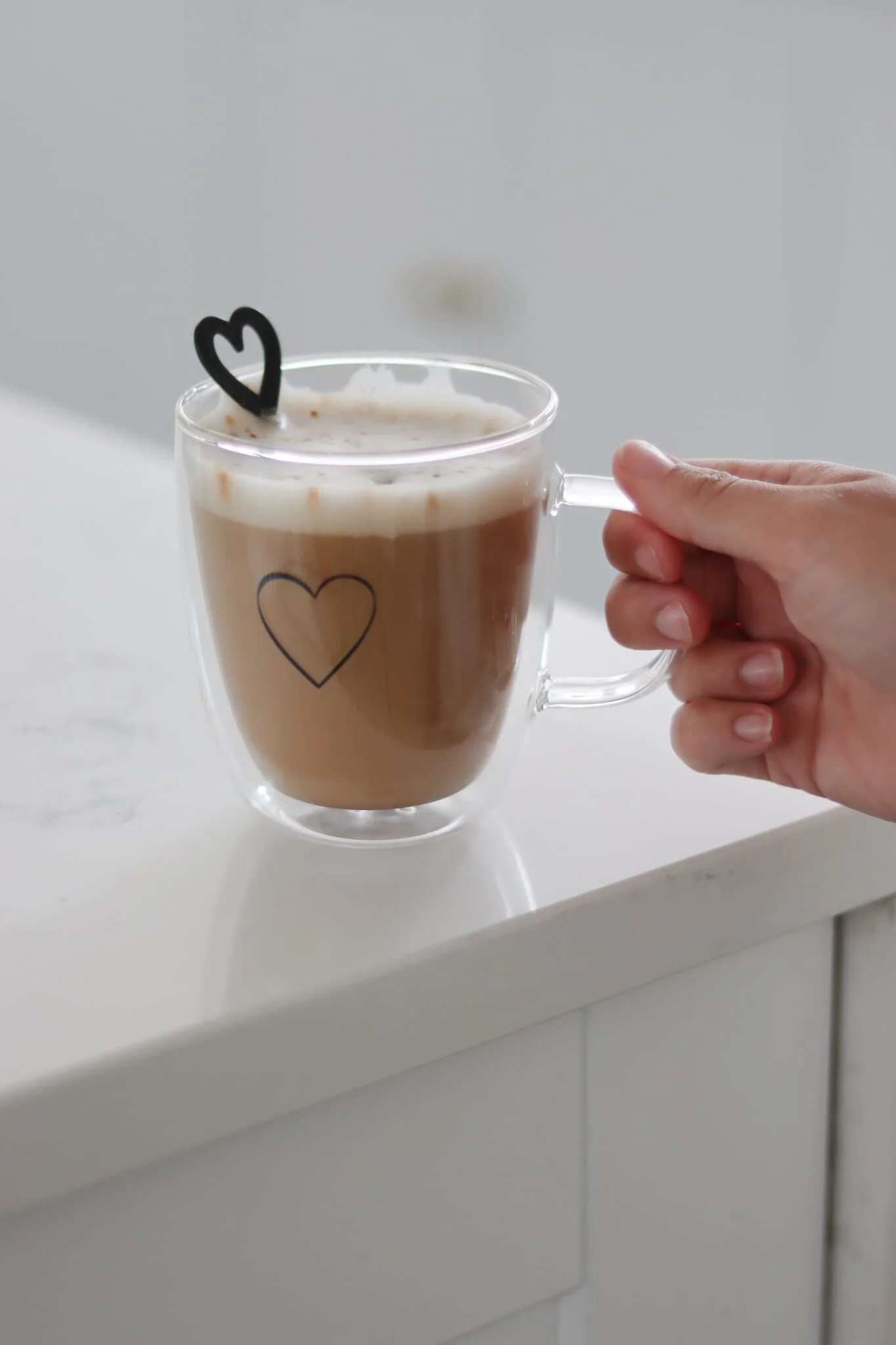 Double Walled Glass Mug -  Single Heart/Black - Image 3