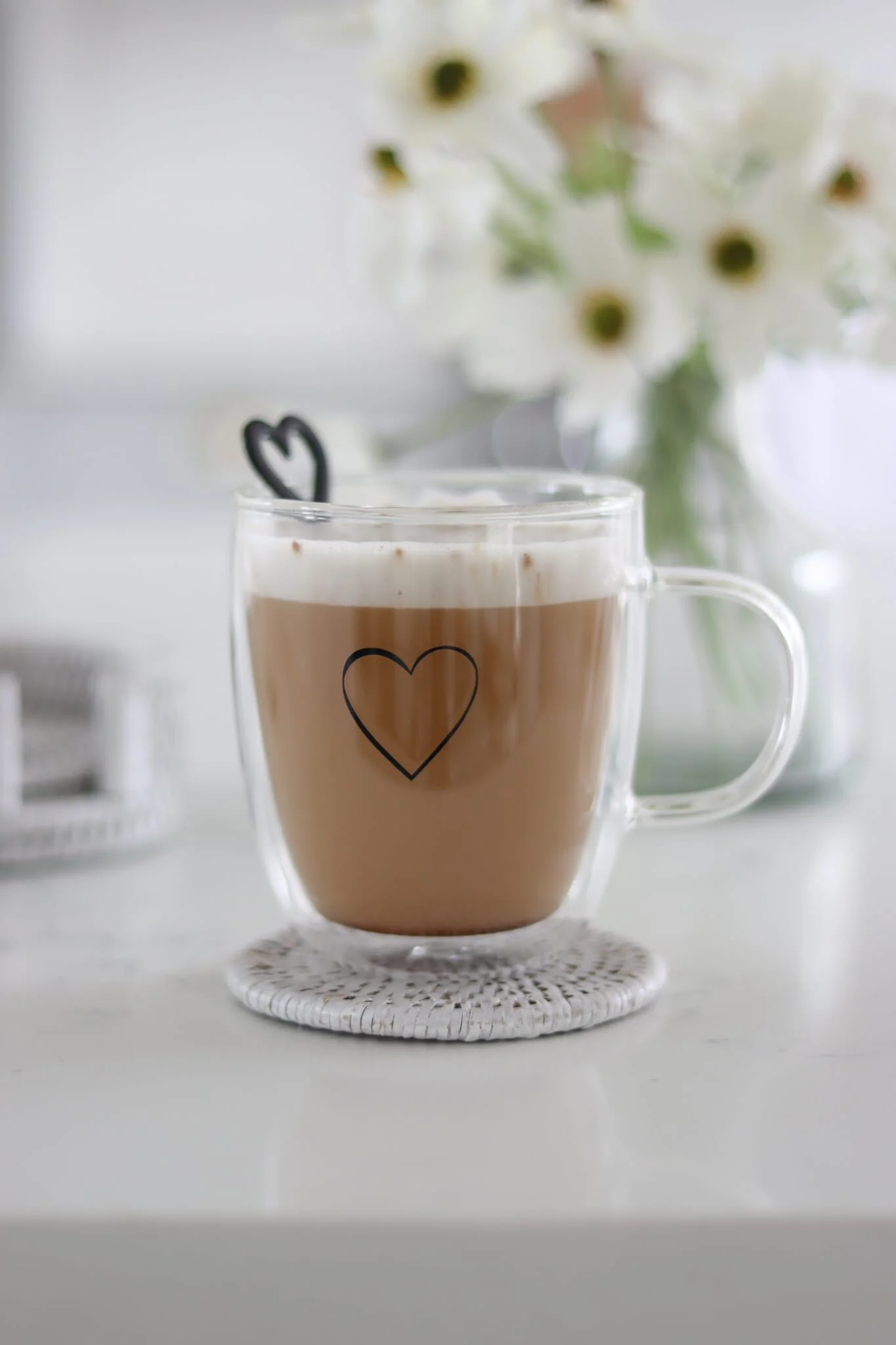 Double Walled Glass Mug -  Single Heart/Black - Image 4