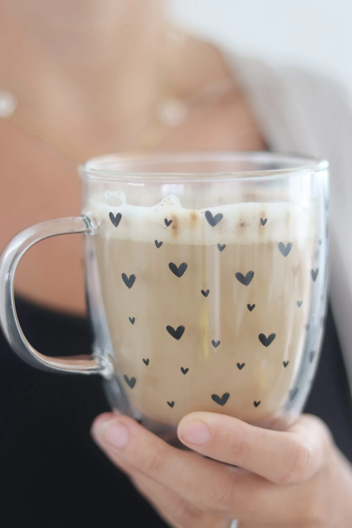 Double Wall Glass Mug -Small Multi Heart/Black - Image 3