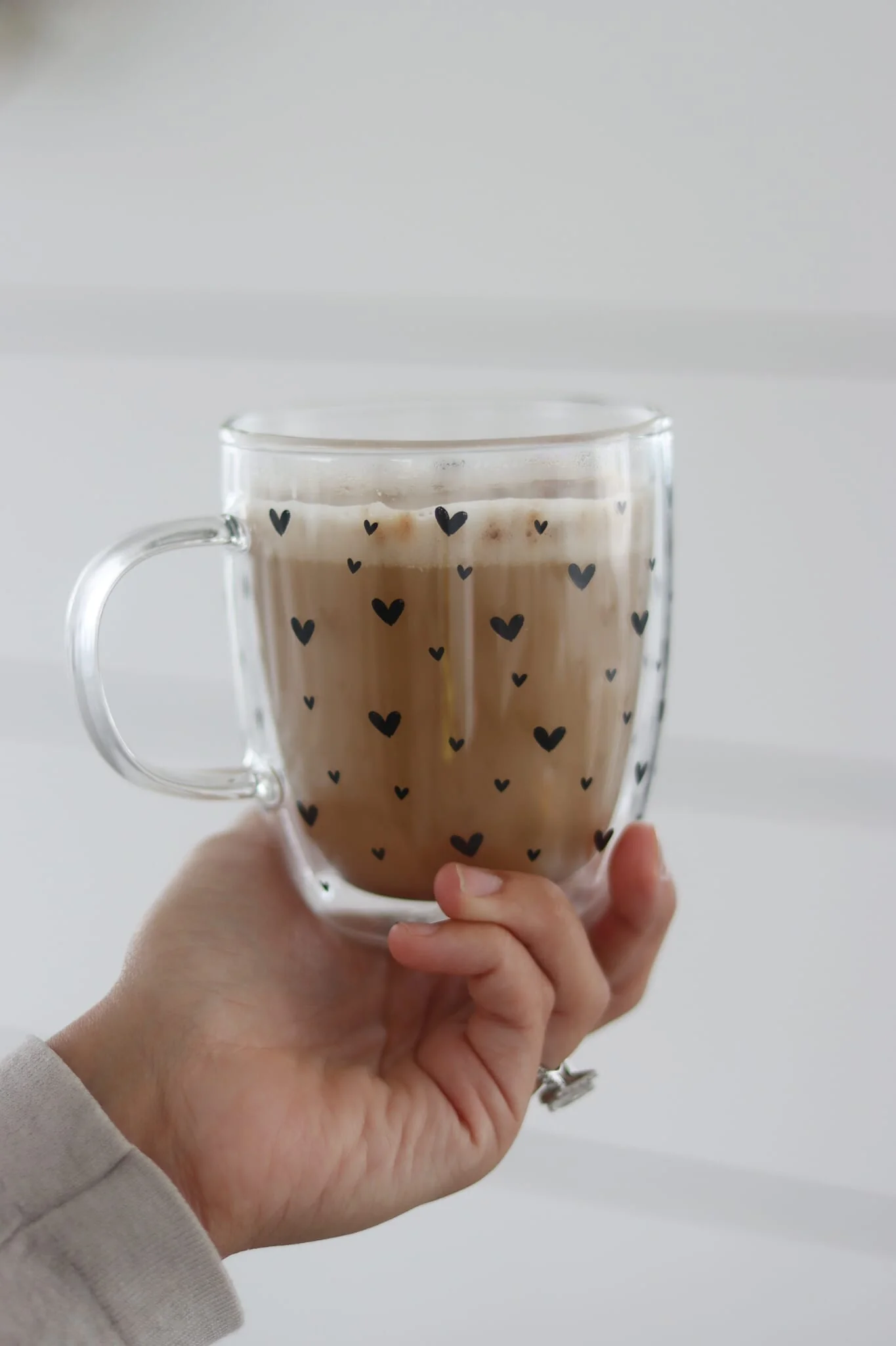 Double Wall Glass Mug -Small Multi Heart/Black - Image 4