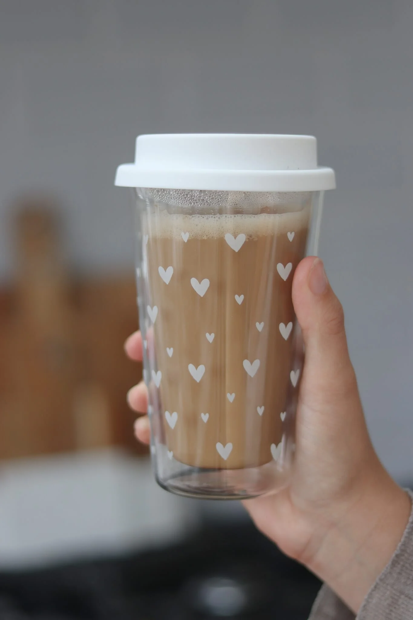 Double Walled Glass Travel Mug - Multi Heart/White - Image 4