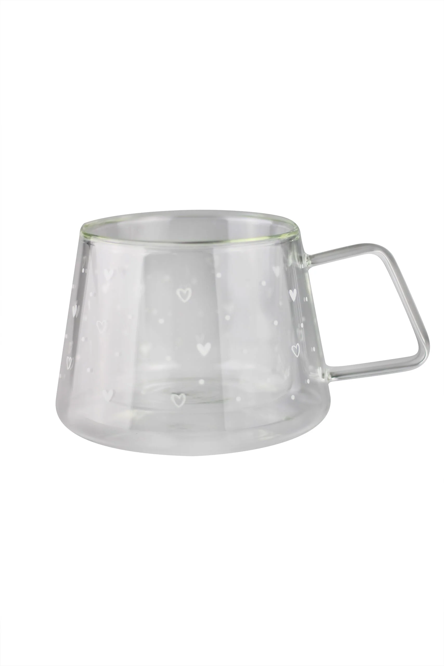 Wrap Around Double Walled Glass Mug – Hearts & Dots White - Image 3
