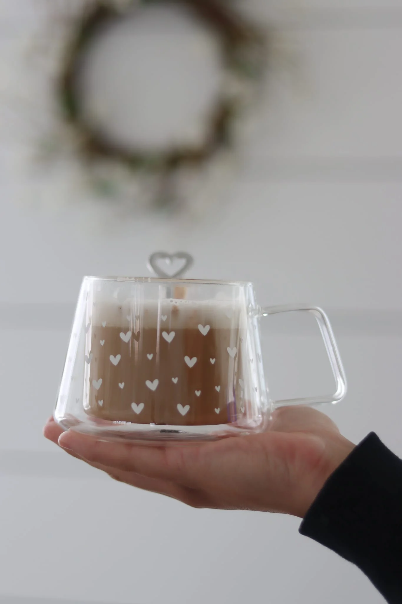 Wrap Around Double Walled Glass Mug – Multi Heart White - Image 3
