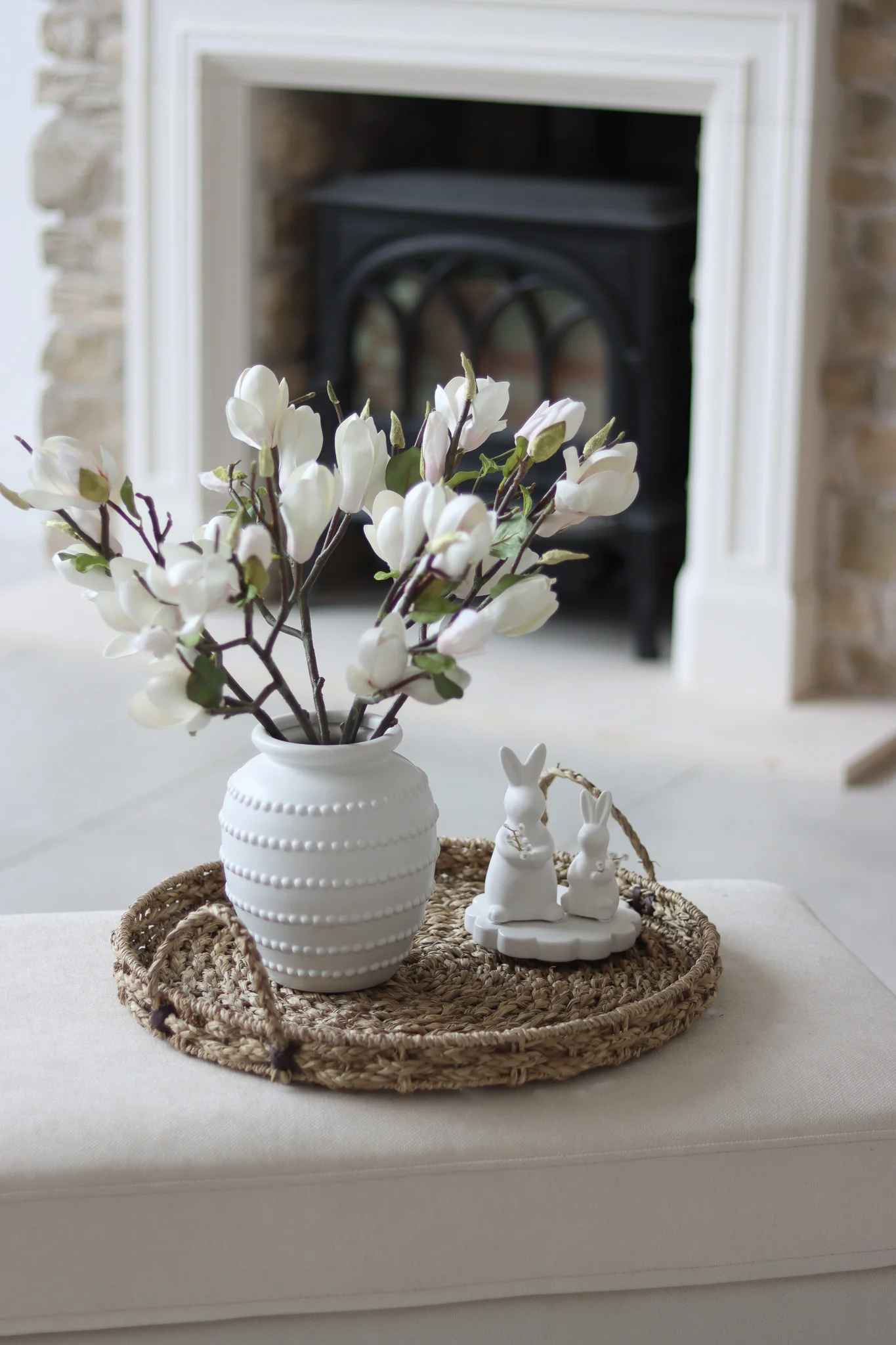 Faux Flowers - White Magnolia Stem - Image 3