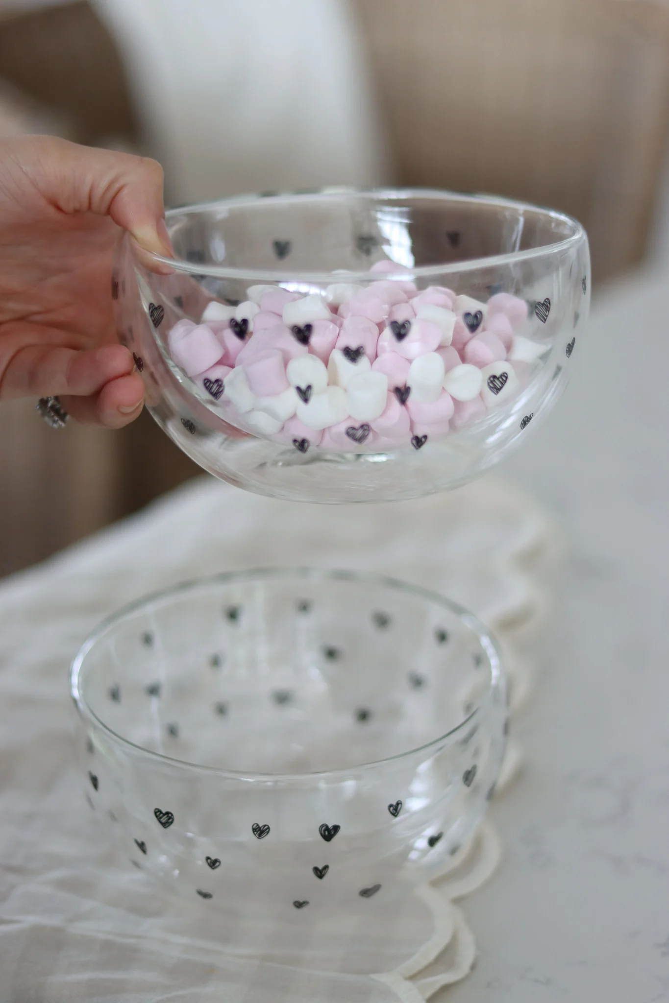 Glass Bowl Set – 2 Piece – Black/Multi Heart - Image 3