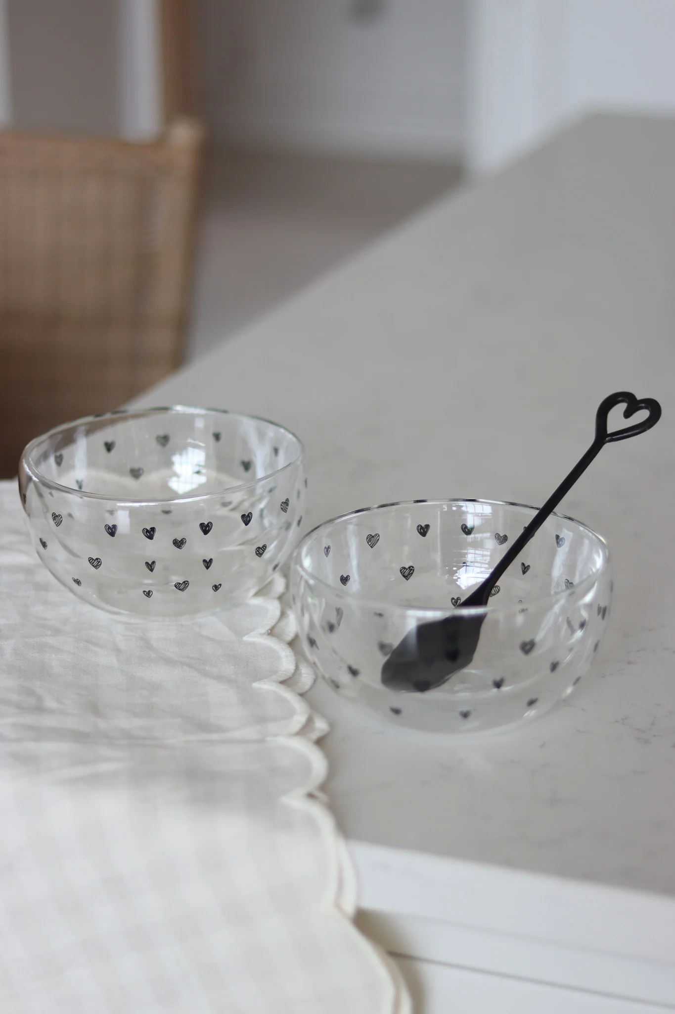 Glass Bowl Set – 2 Piece – Black/Multi Heart - Image 4