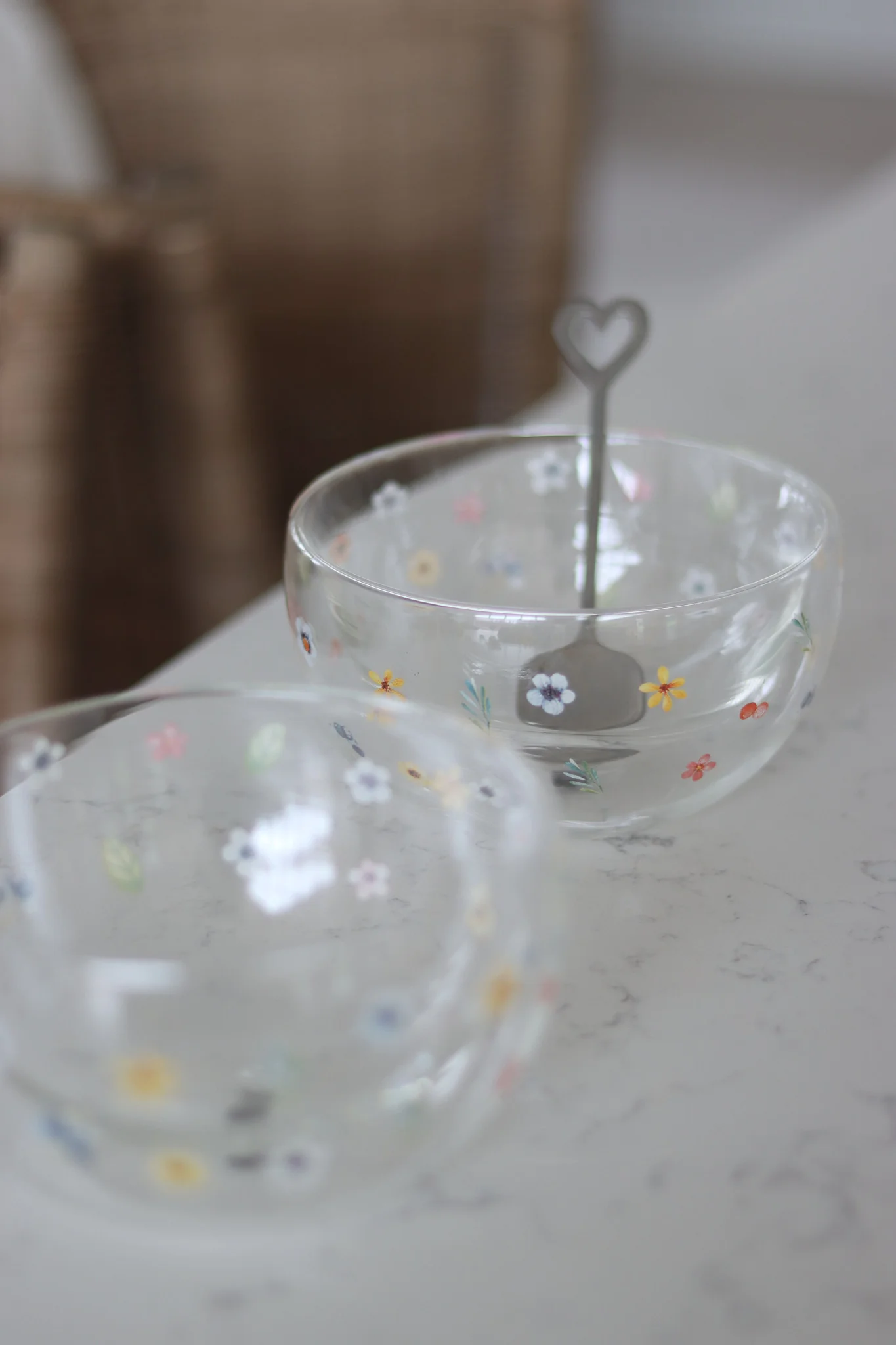 Glass Bowl Set – 2 Piece – Colourful Flowers - Image 4