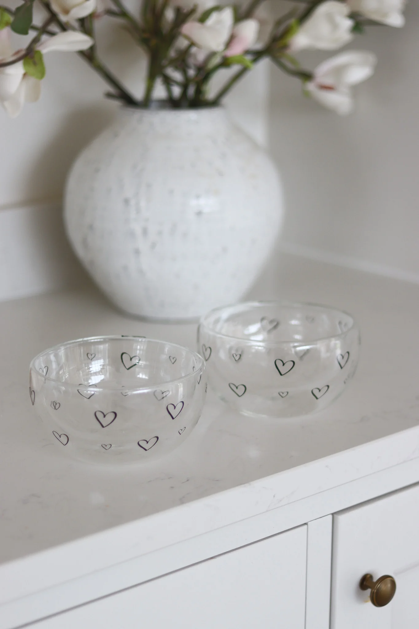 Glass Bowl Set – 2 Piece – Open Hearts/Black