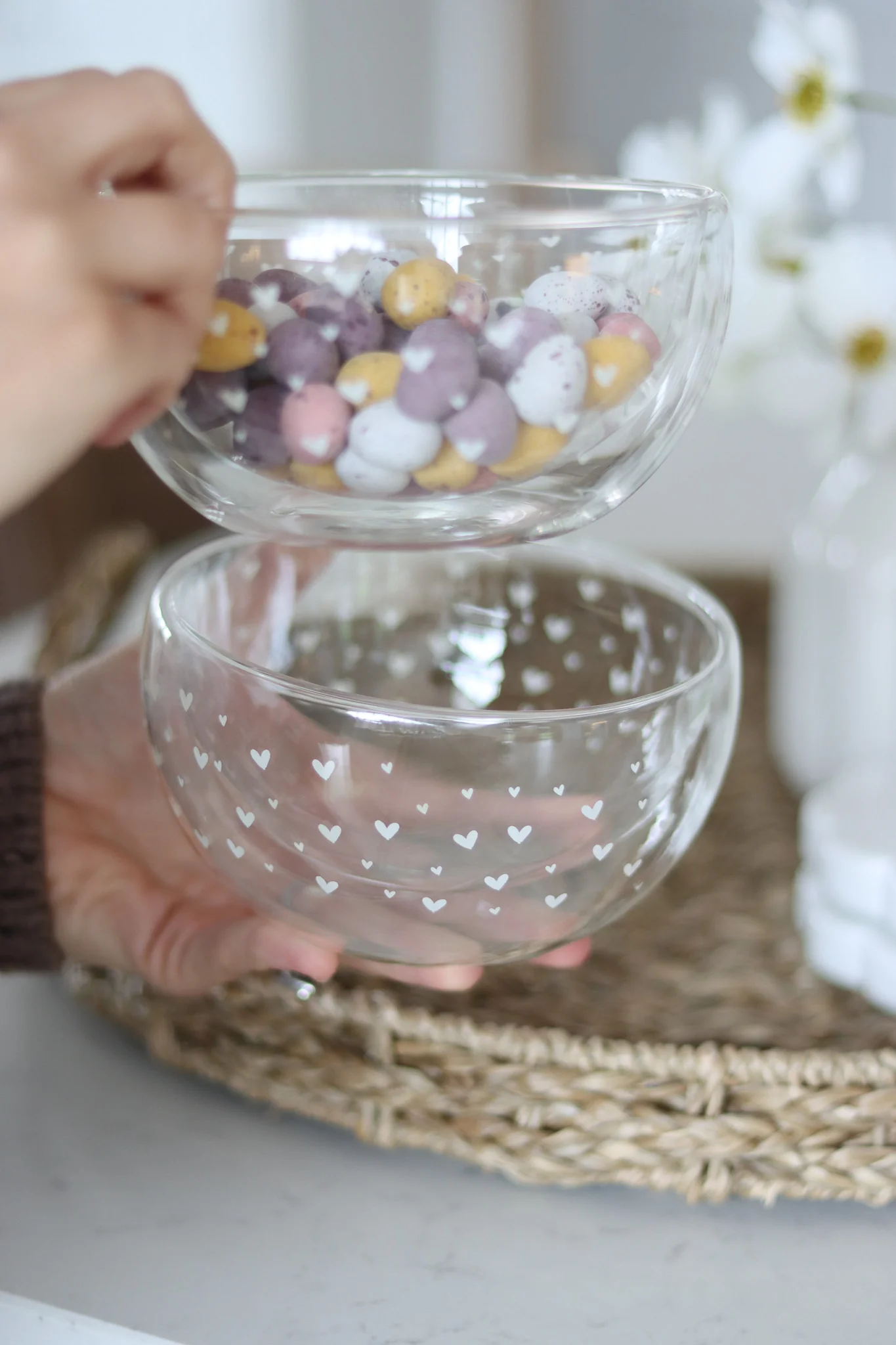 Glass Bowl Set – 2 Piece – Small Multi Hearts/White - Image 3