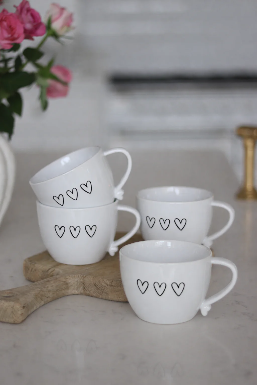 Heart Handled Ceramic Mug Set – 4 Piece – 3 Black Hearts - Image 2