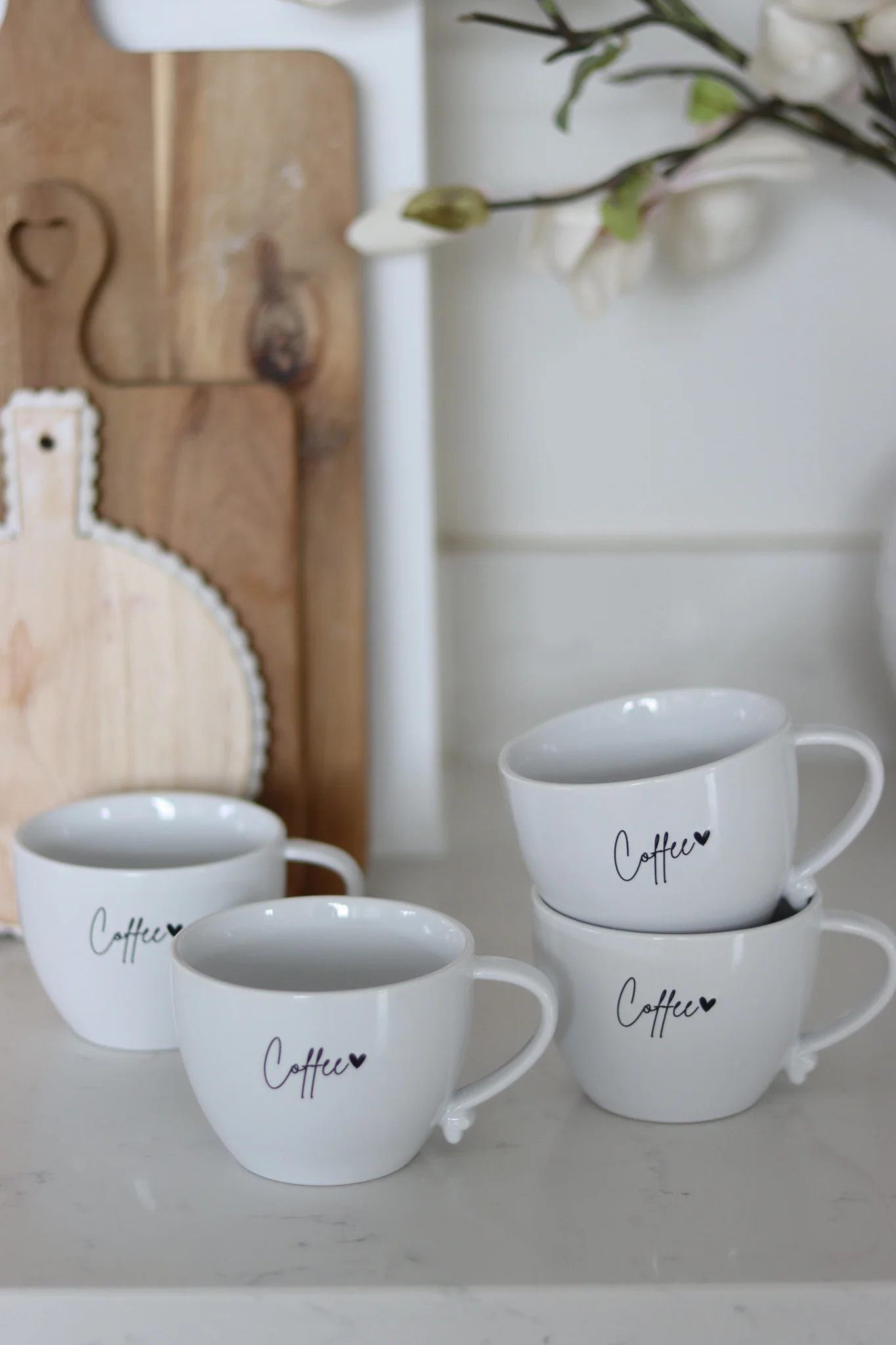 Heart Handled Ceramic Mug Set – 4 Piece – Coffee Mugs