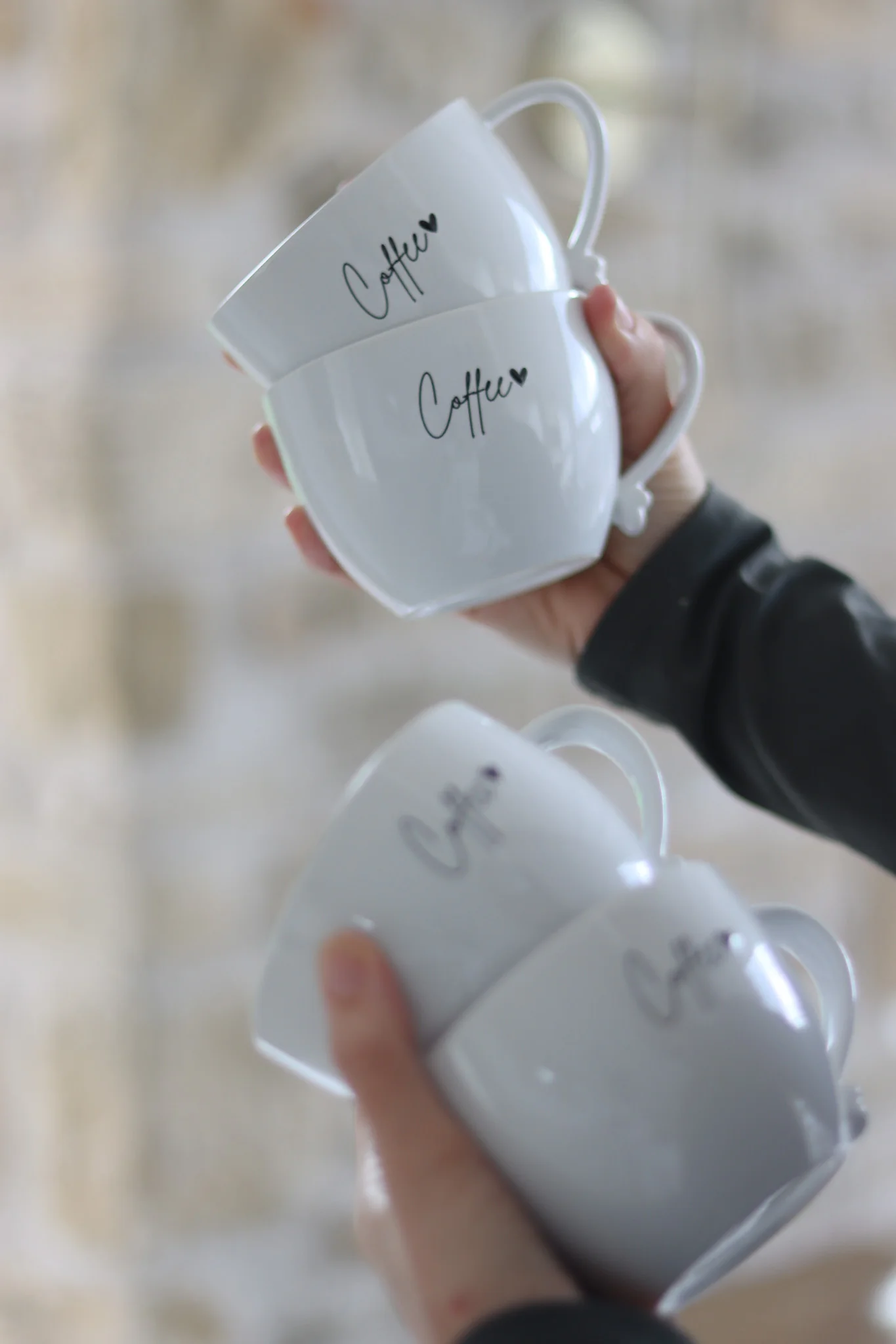 Heart Handled Ceramic Mug Set – 4 Piece – Coffee Mugs - Image 3