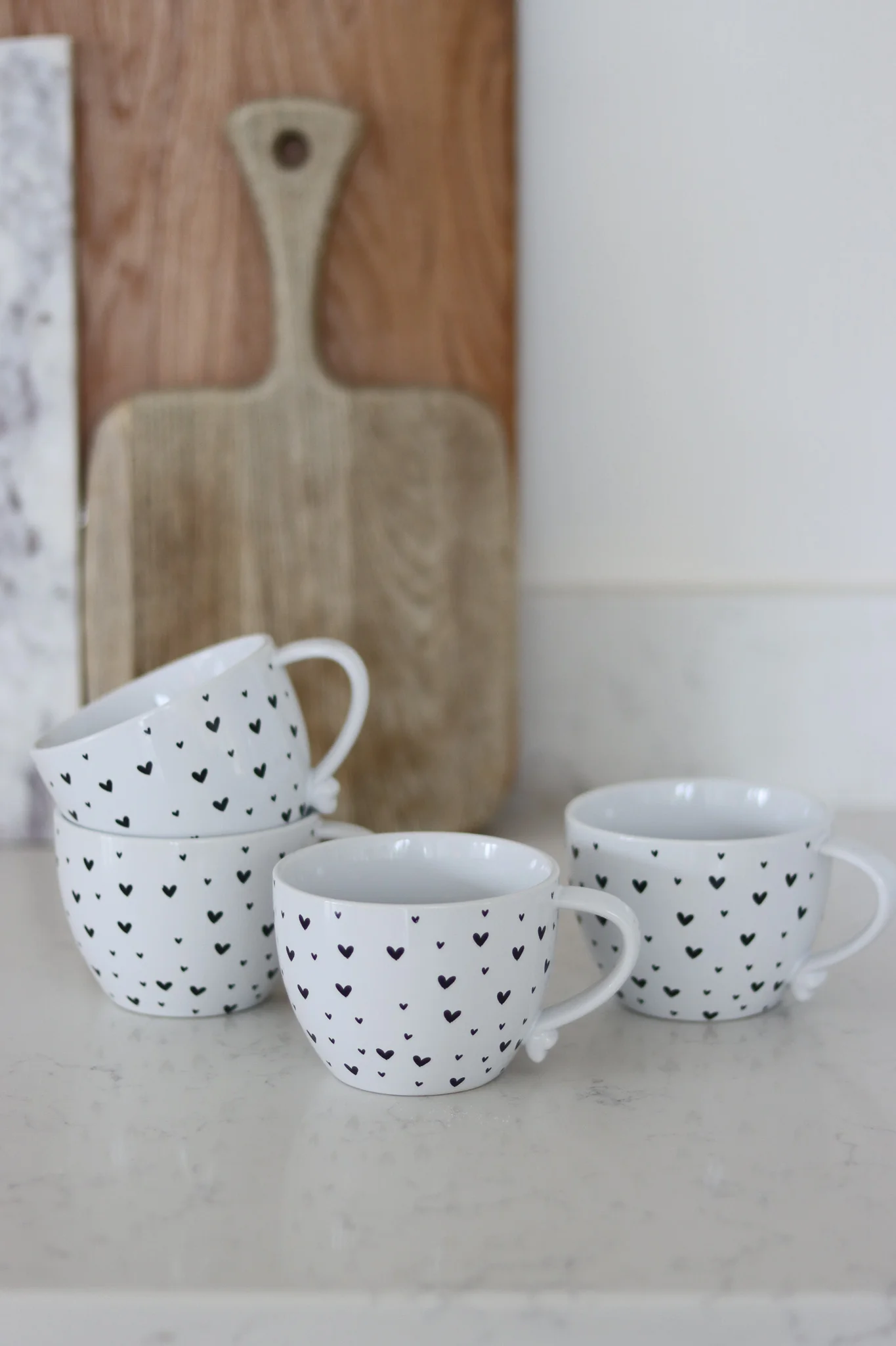 Heart Handled Ceramic Mug Set – 4 Piece – Multi Hearts