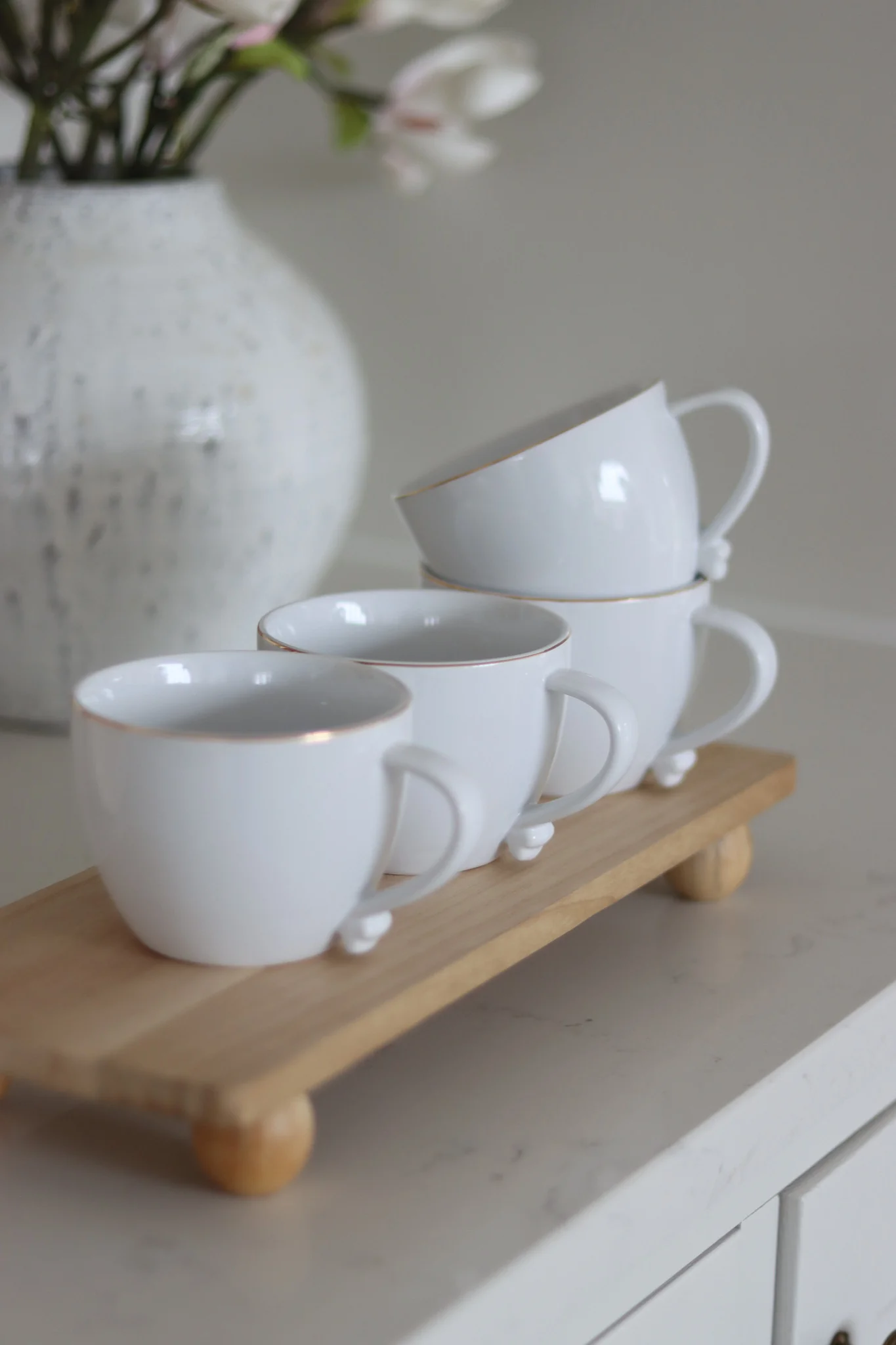 Heart Handled Ceramic Mug Set – 4 Piece – White Gold Trim - Image 2