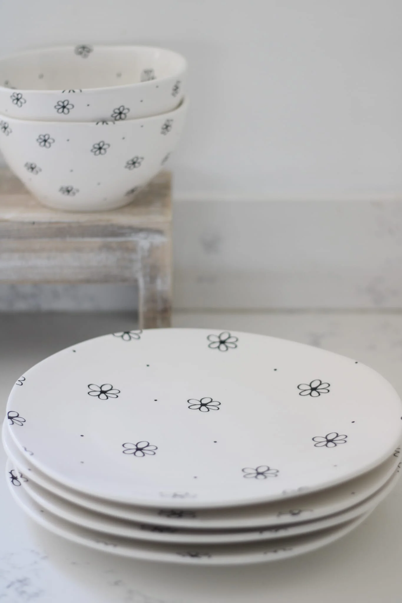 Irregular Ceramic Plates - Black Floral 4pc Set - Image 3