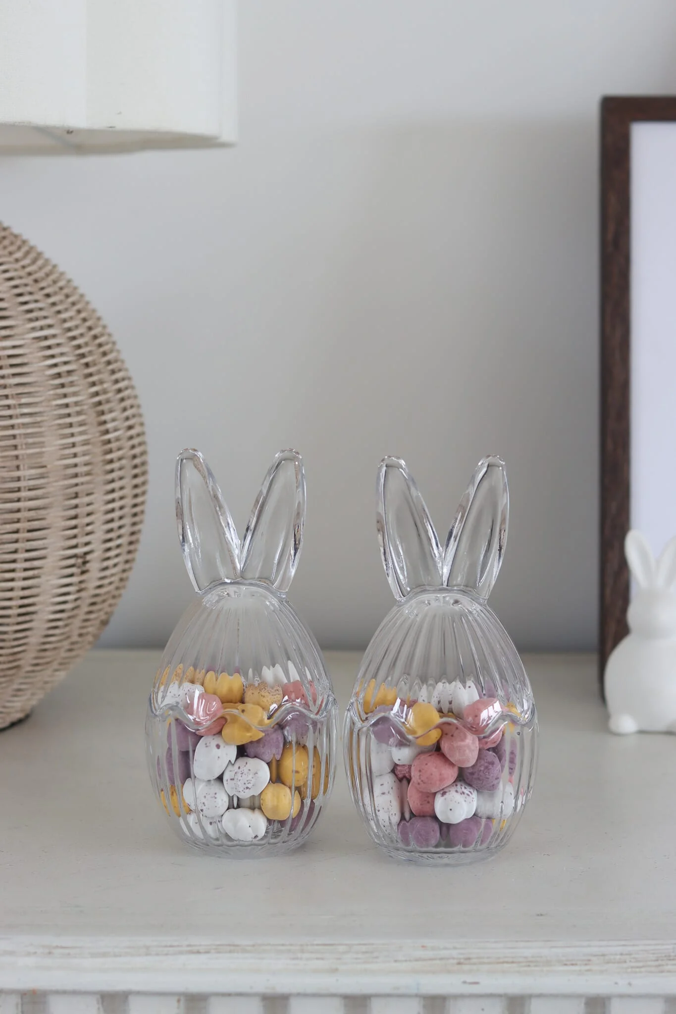 Medium Glass Bunny Jar Set- Fluted