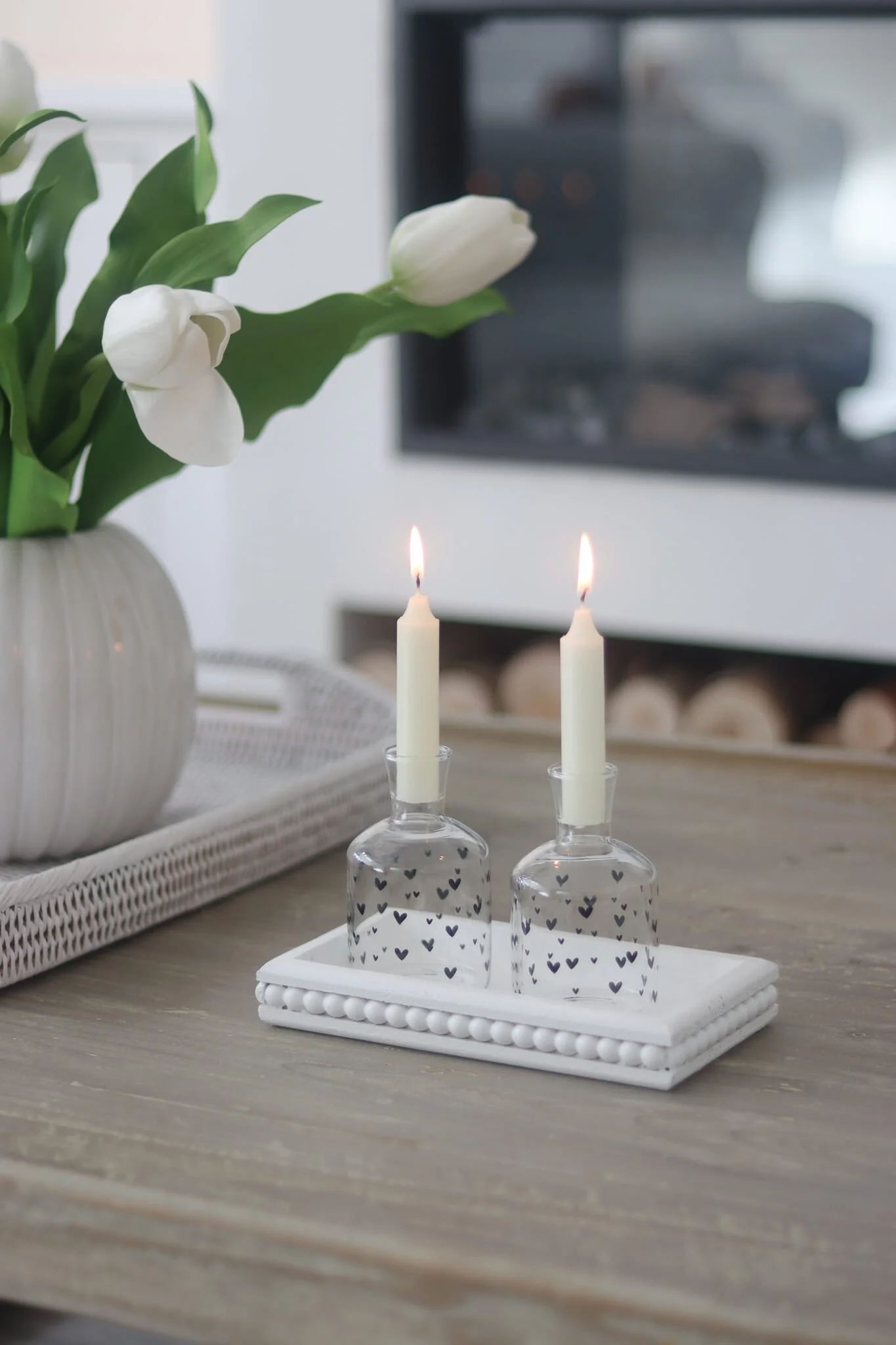 Mini Flat Beaded Wooden Tray - White