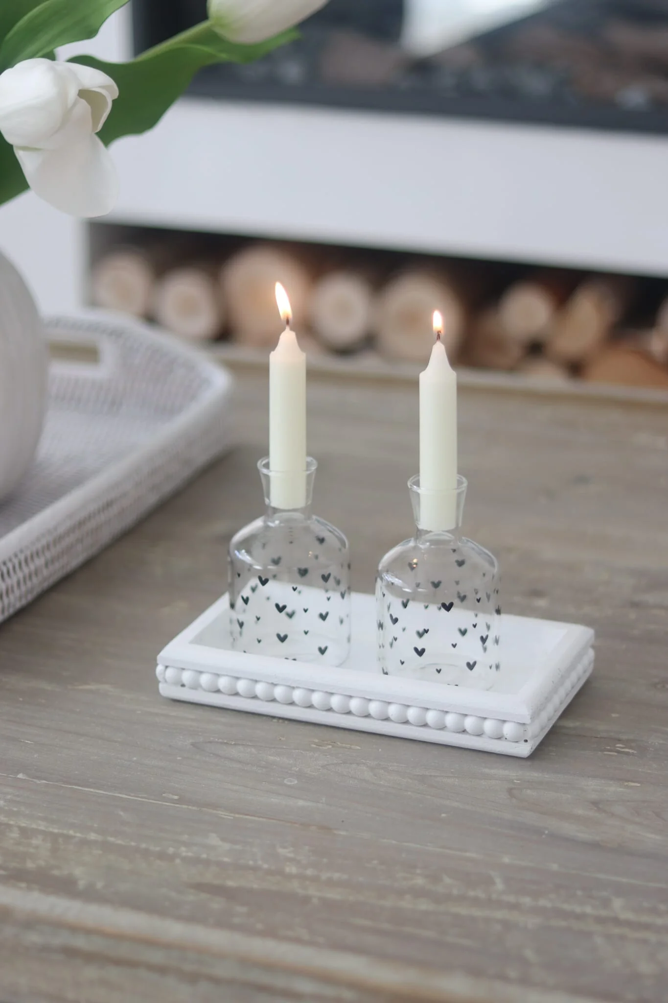 Mini Flat Beaded Wooden Tray - White - Image 4