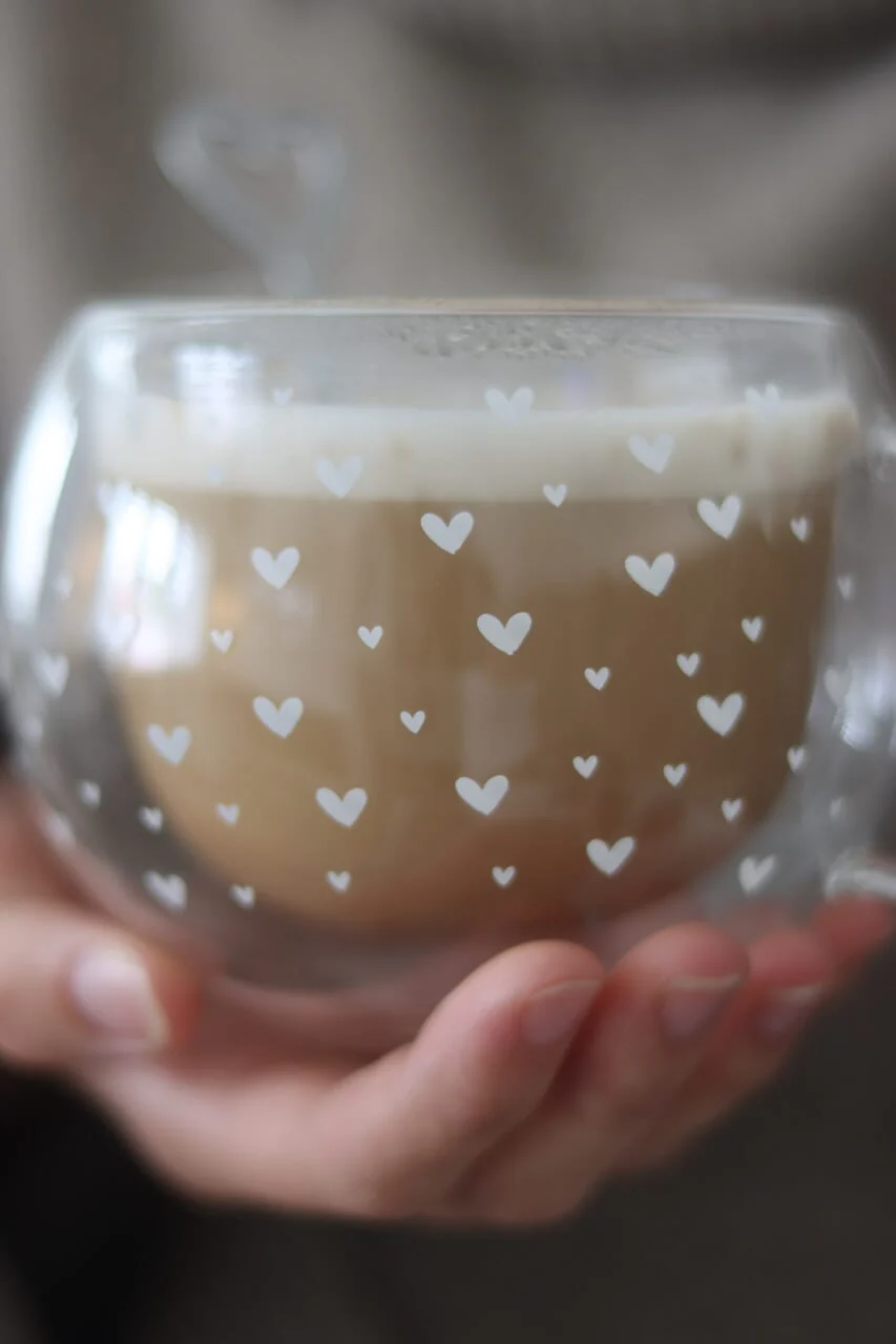 Round Double Walled Glass Mug - Multi Heart/White - Image 4