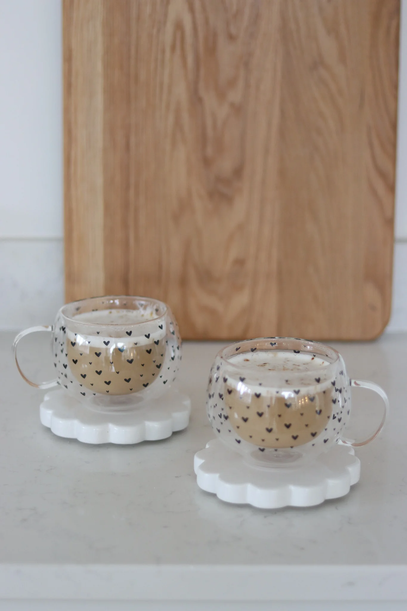 Round Double Walled Glass Mug Set – 2 Piece – Black Multi Heart - Image 2