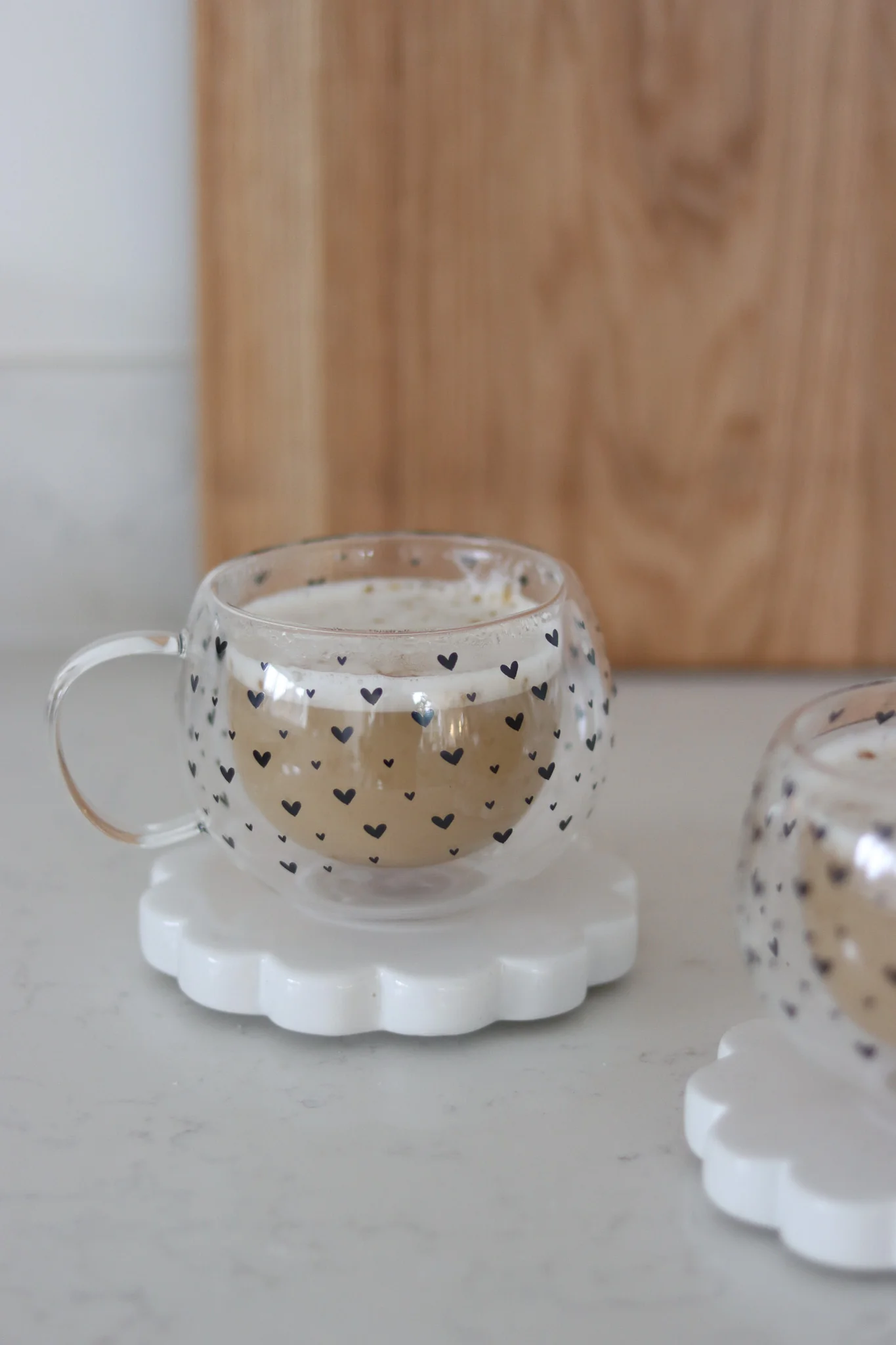 Round Double Walled Glass Mug Set – 2 Piece – Black Multi Heart - Image 3