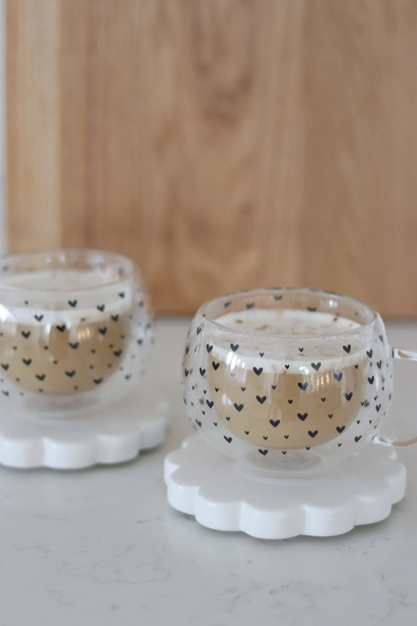 Round Double Walled Glass Mug Set – 2 Piece – Black Multi Heart - Image 4