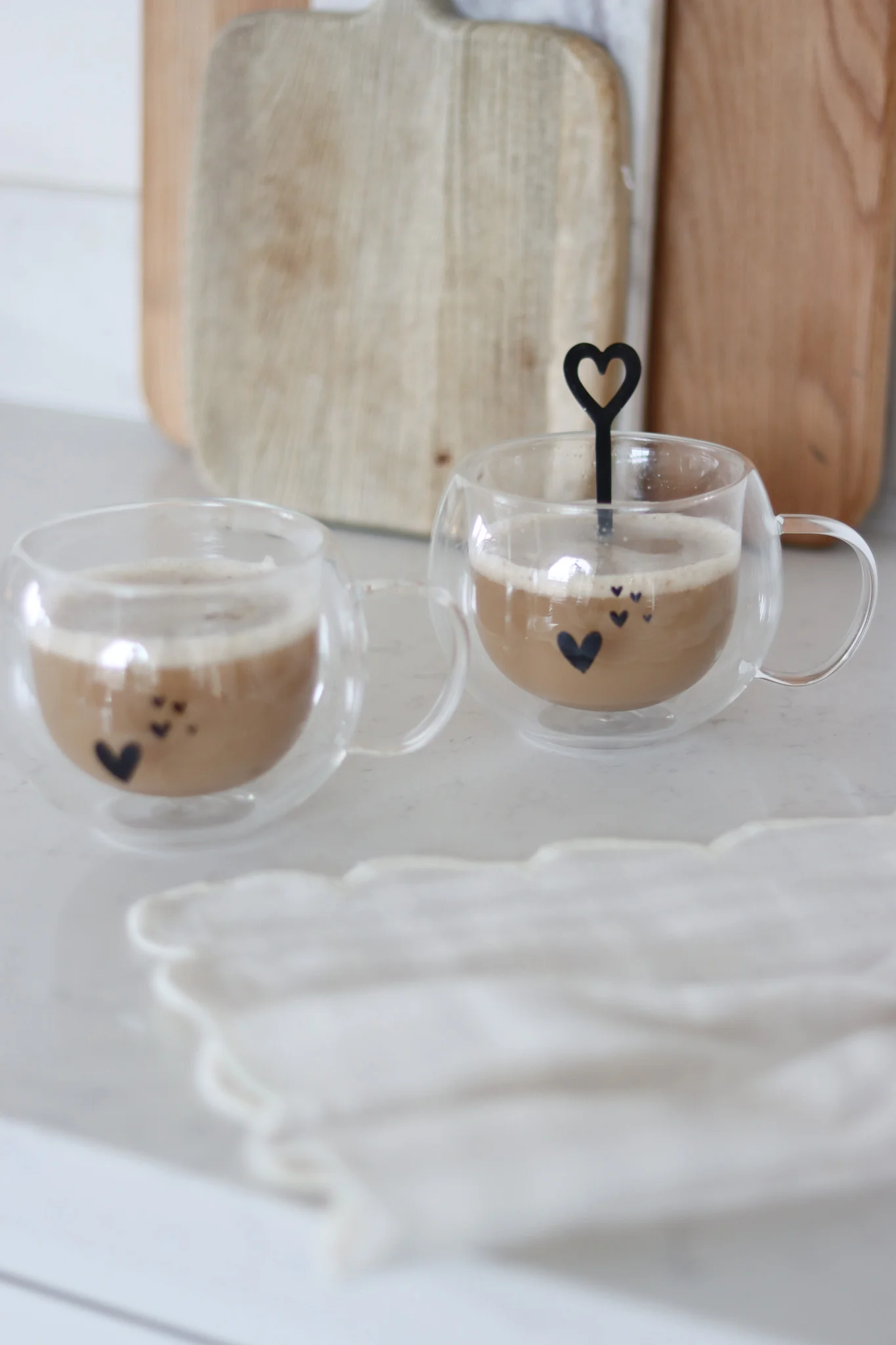Round Double Walled Glass Mug Set - 2 Piece - Dream Hearts/Black - Image 2