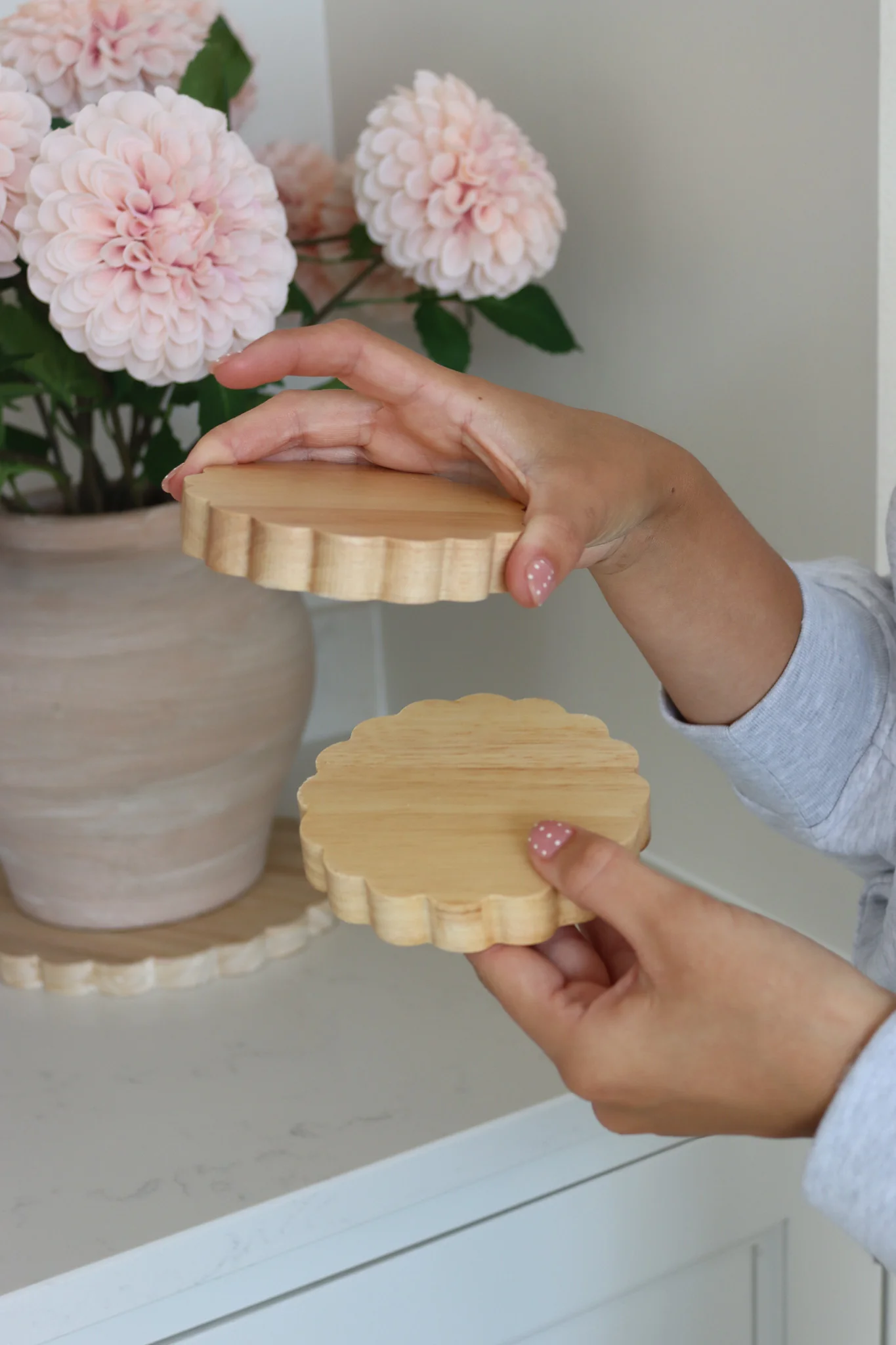 Scalloped Wooden Coasters - Natural - Image 2