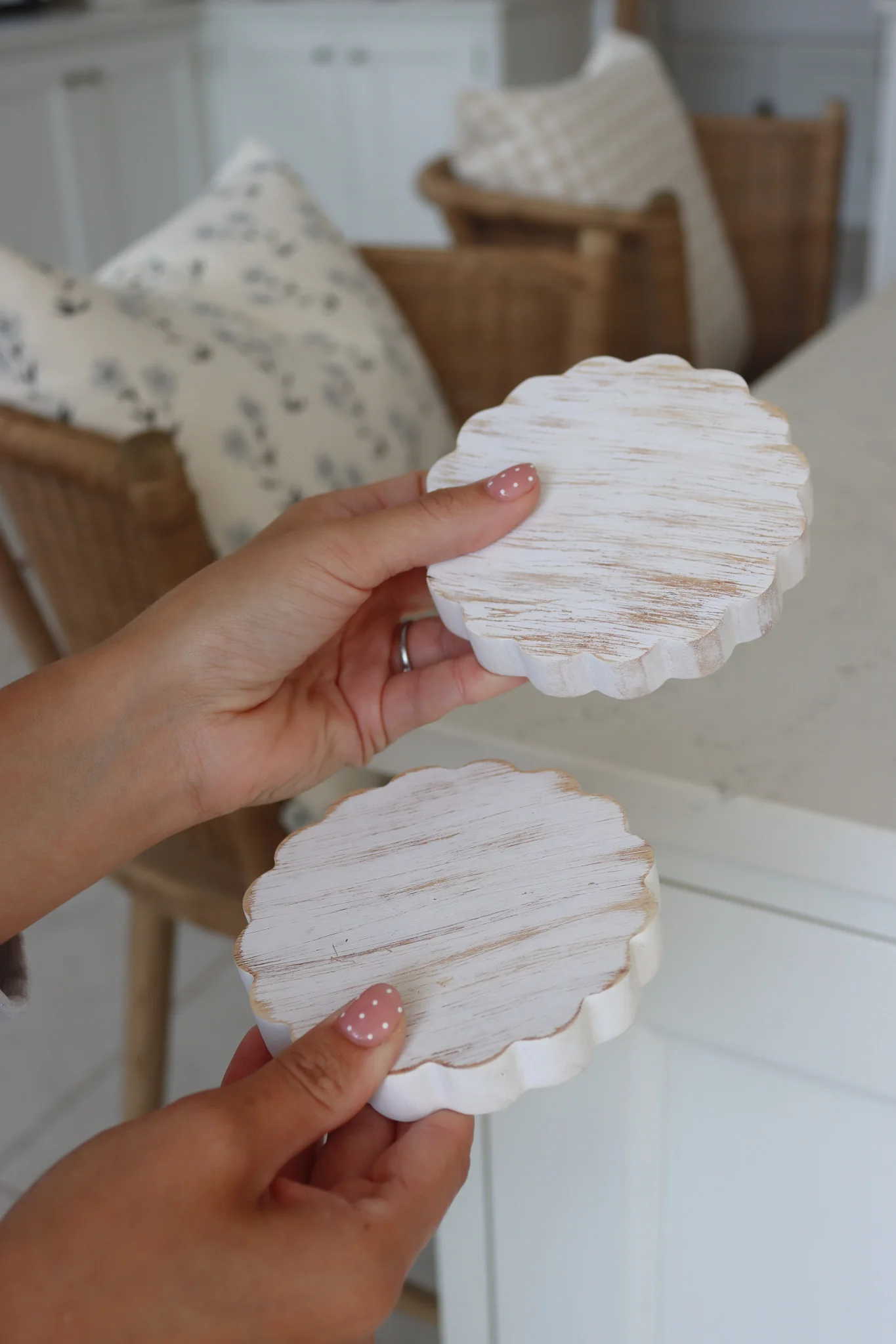 Scalloped Wooden Coasters - Whitewash - Image 3